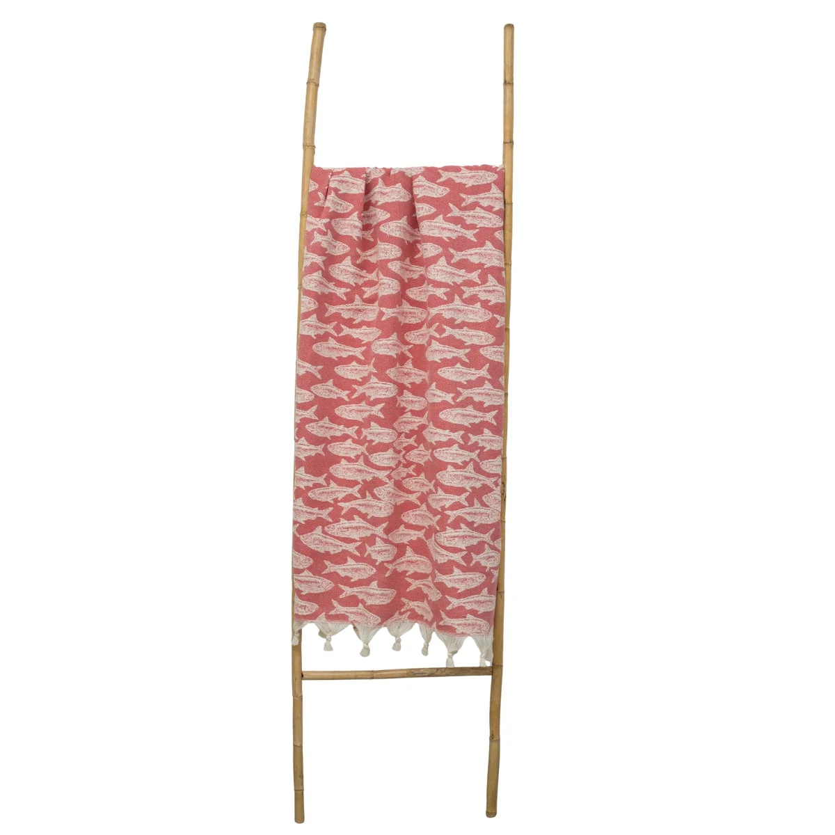 Fouta Jacquard - Coton - Rouge Corail - Poisson - Image 5
