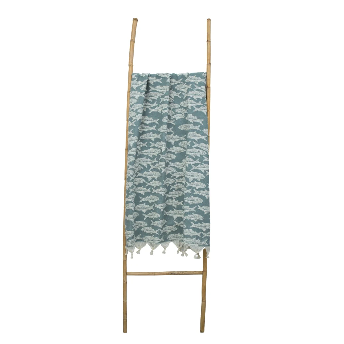 Fouta Jacquard - Coton - Vert Sauge - Poisson - Image 4