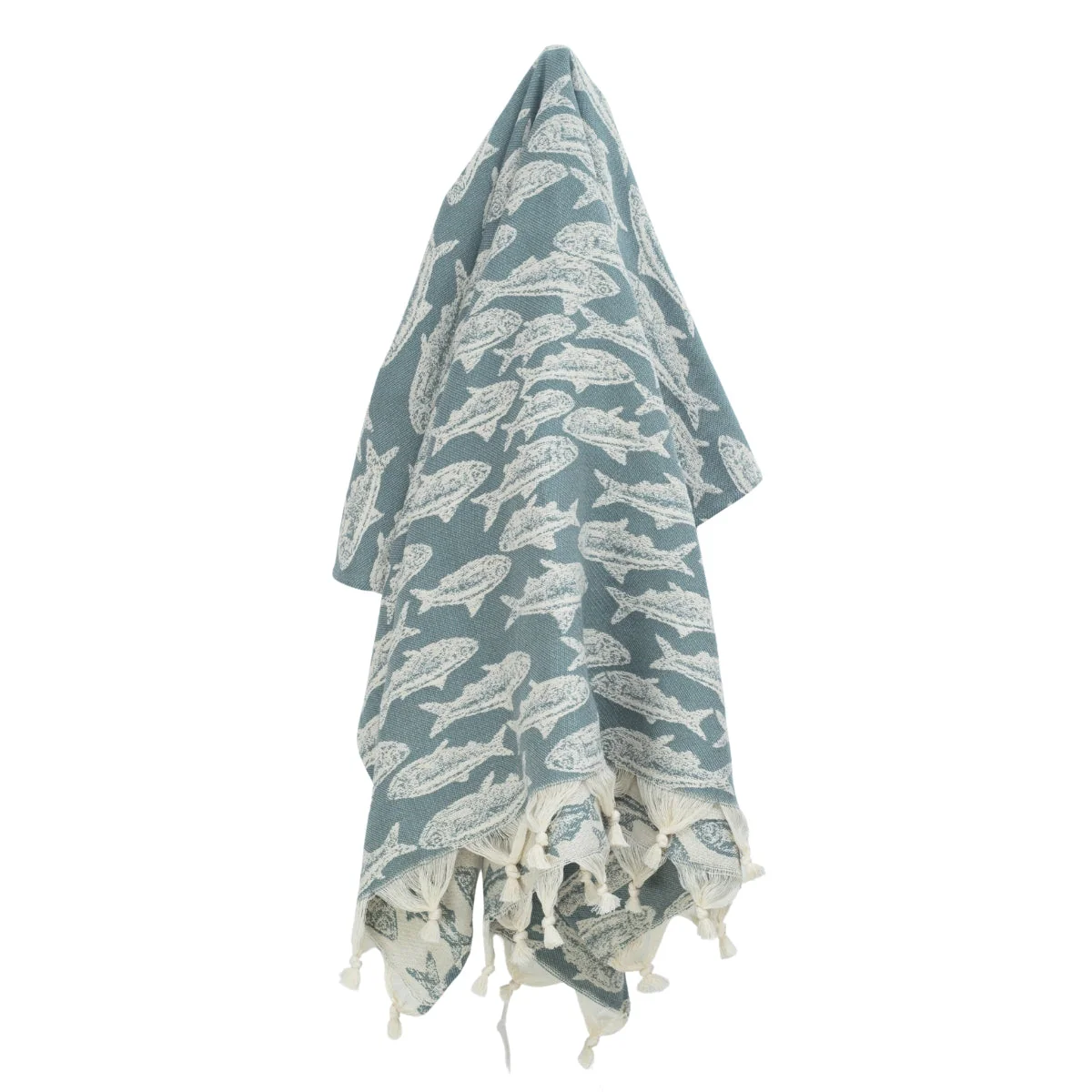 Fouta Jacquard - Coton - Vert Sauge - Poisson - Image 5