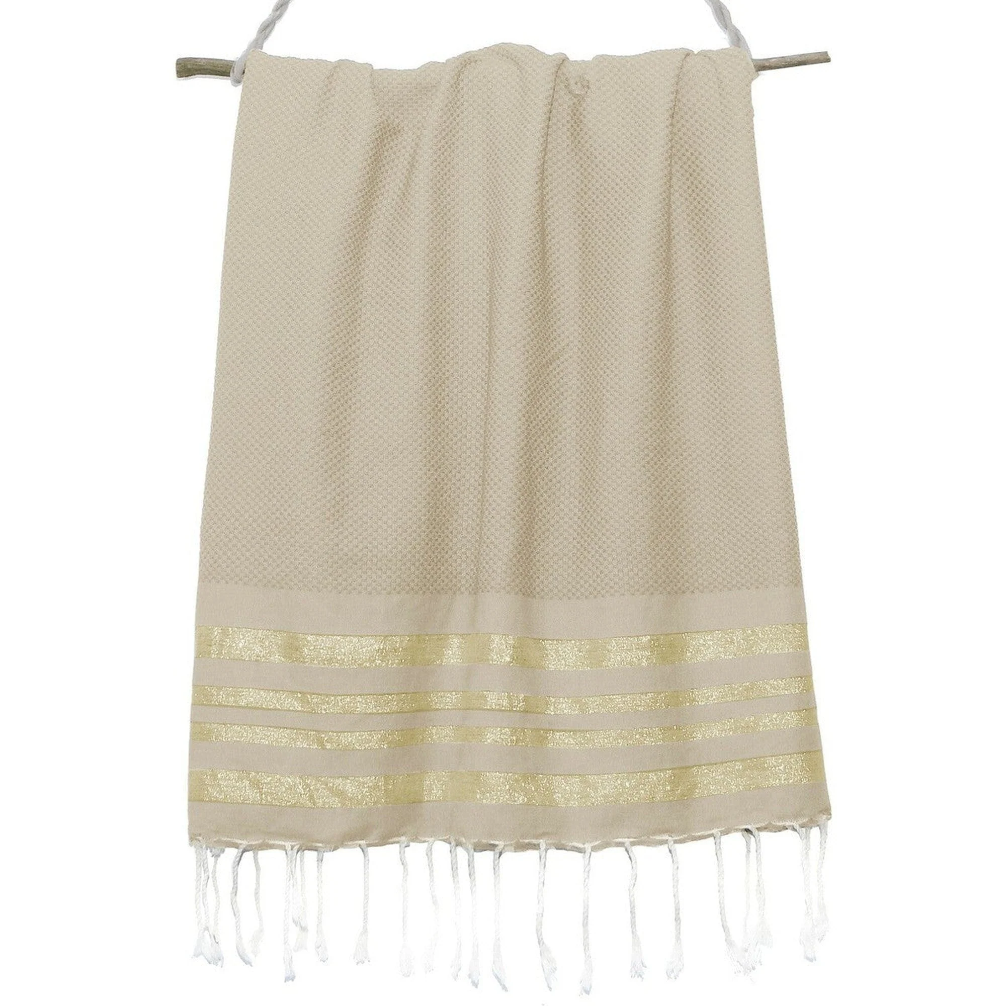 Fouta Nid D'Abeille - Coton - Beige / Or - Hamptons - Image 5