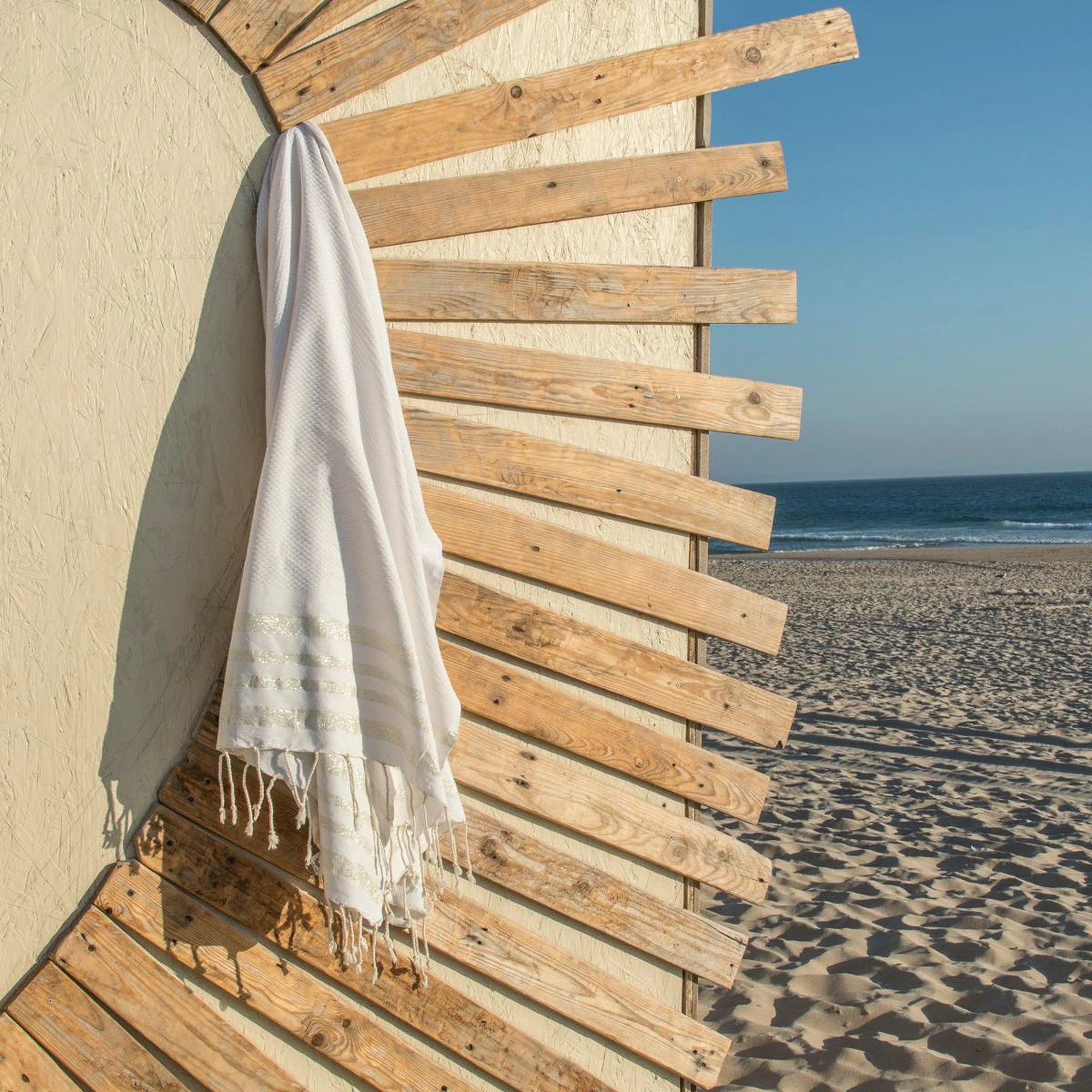 Fouta Nid D'Abeille - Coton - Blanc / Argent - Hamptons - Image 2