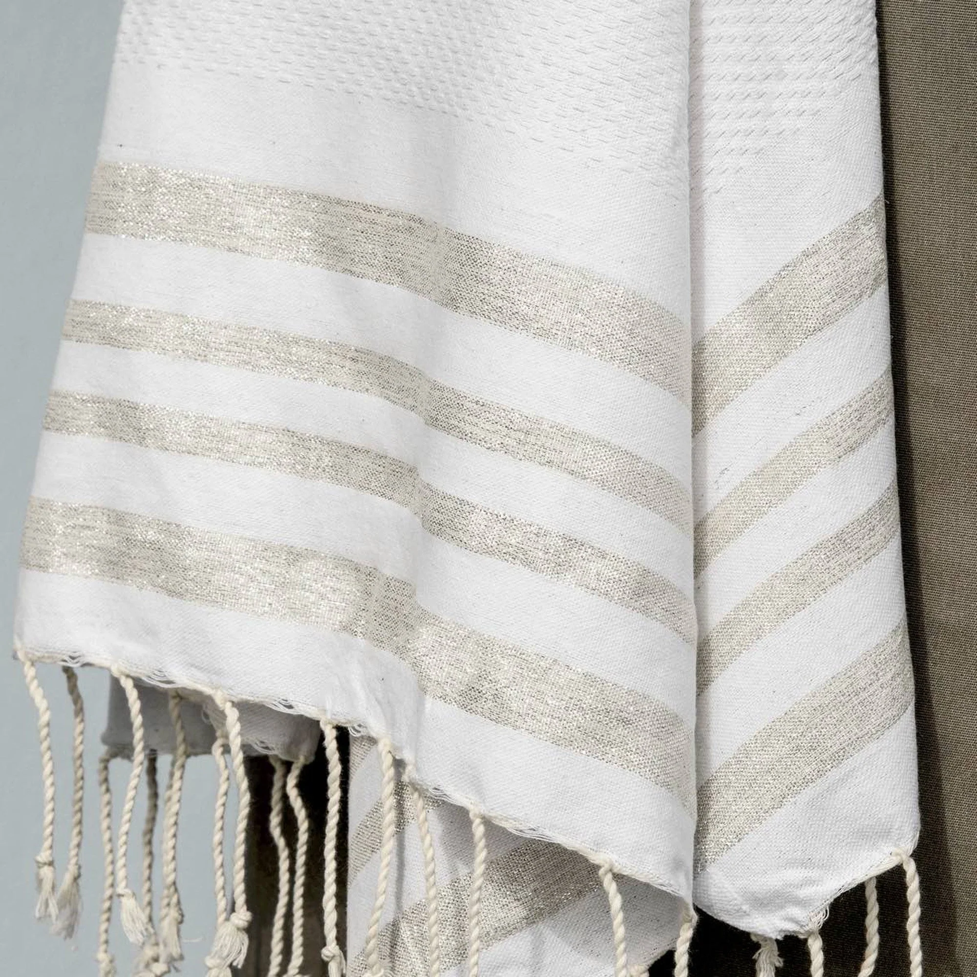 Fouta Nid D'Abeille - Coton - Blanc / Argent - Hamptons - Image 3