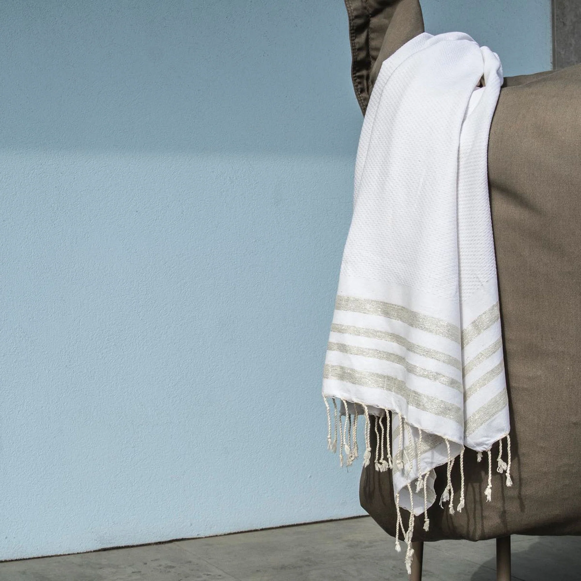 Fouta Nid D'Abeille - Coton - Blanc / Argent - Hamptons - Image 4