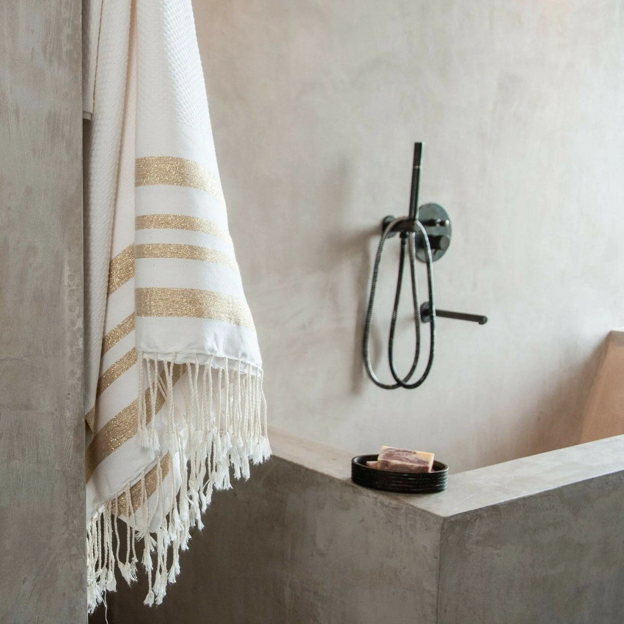Fouta Nid D'Abeille - Coton - Blanc / Or - Hamptons - Image 2