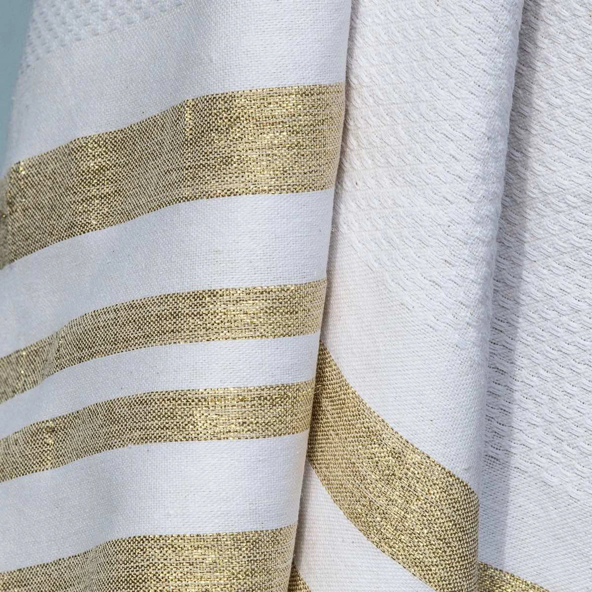 Fouta Nid D'Abeille - Coton - Blanc / Or - Hamptons - Image 3