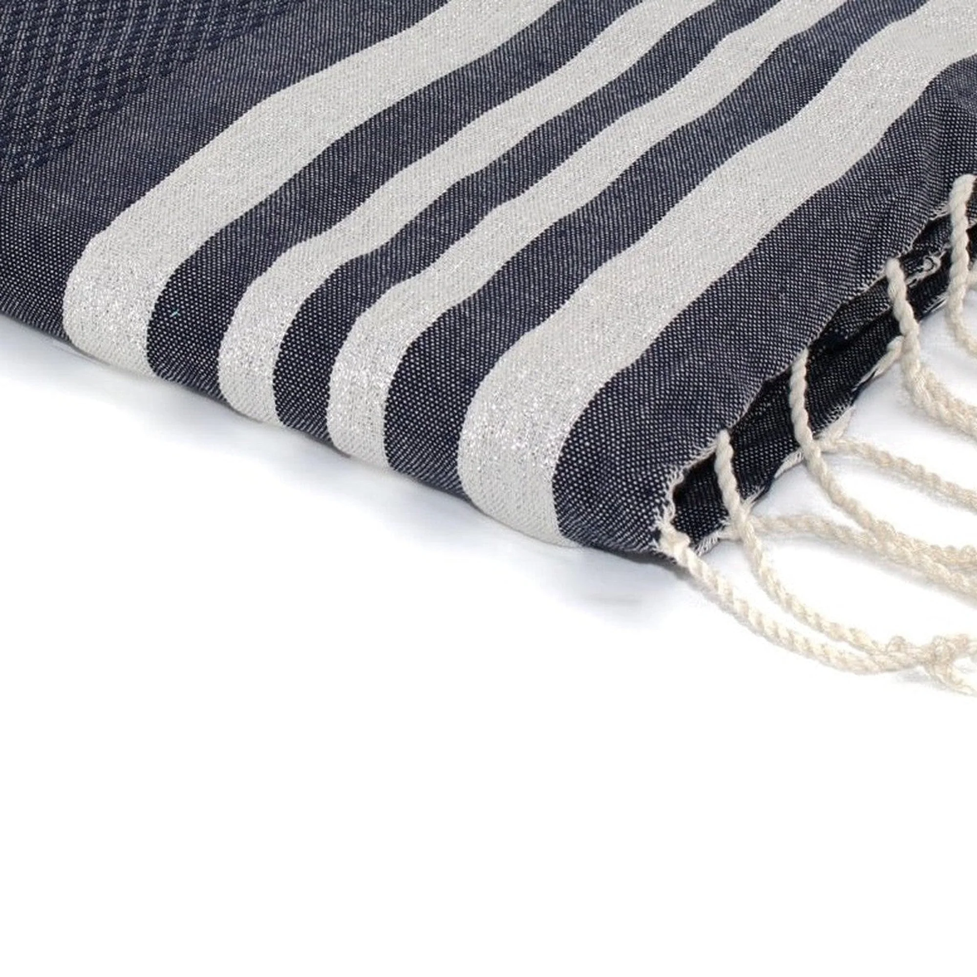 Fouta Nid D'Abeille - Coton - Bleu Jean / Argent - Hamptons - Image 3