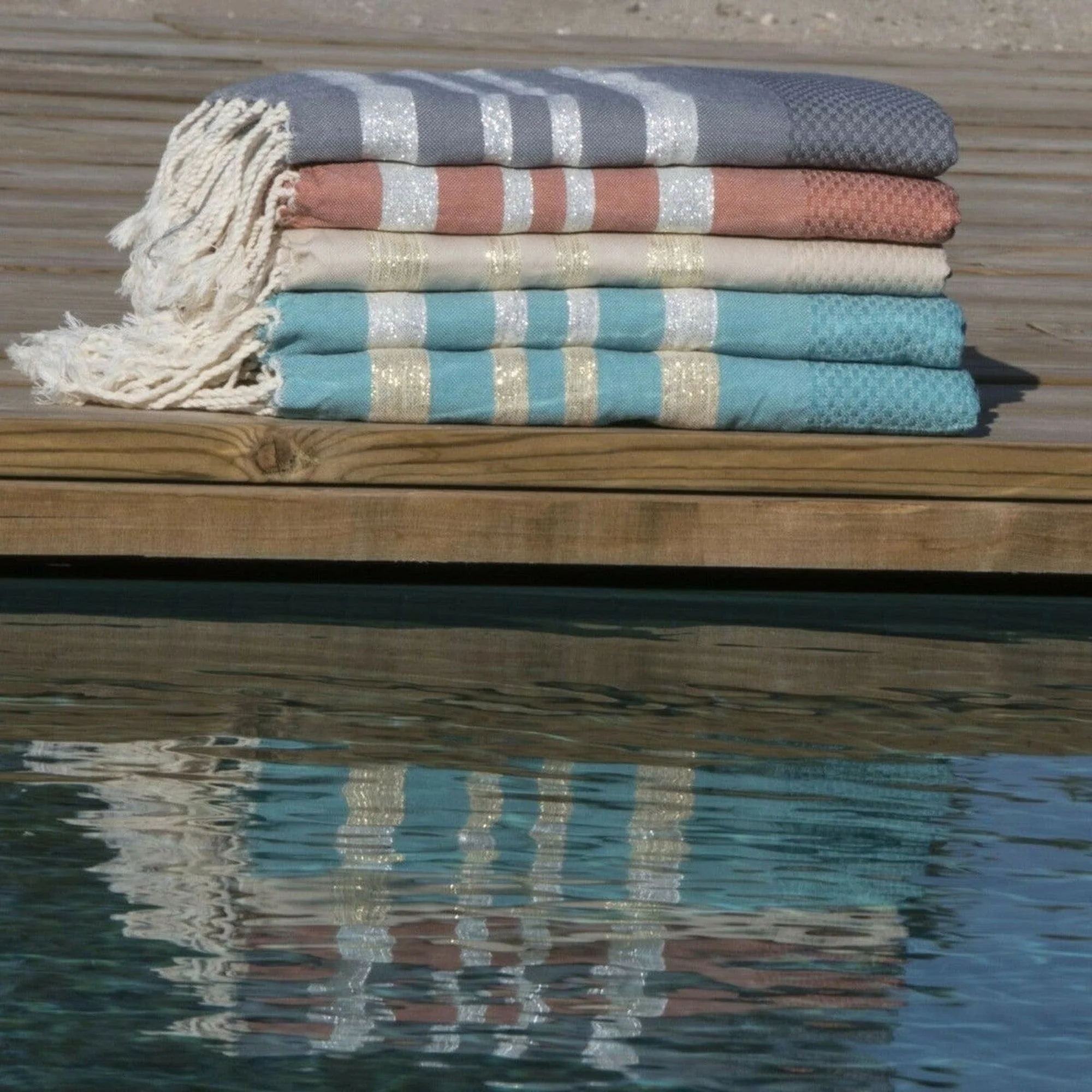 Fouta Nid D'Abeille - Coton - Gris Moyen / Argent - Hamptons - Image 2