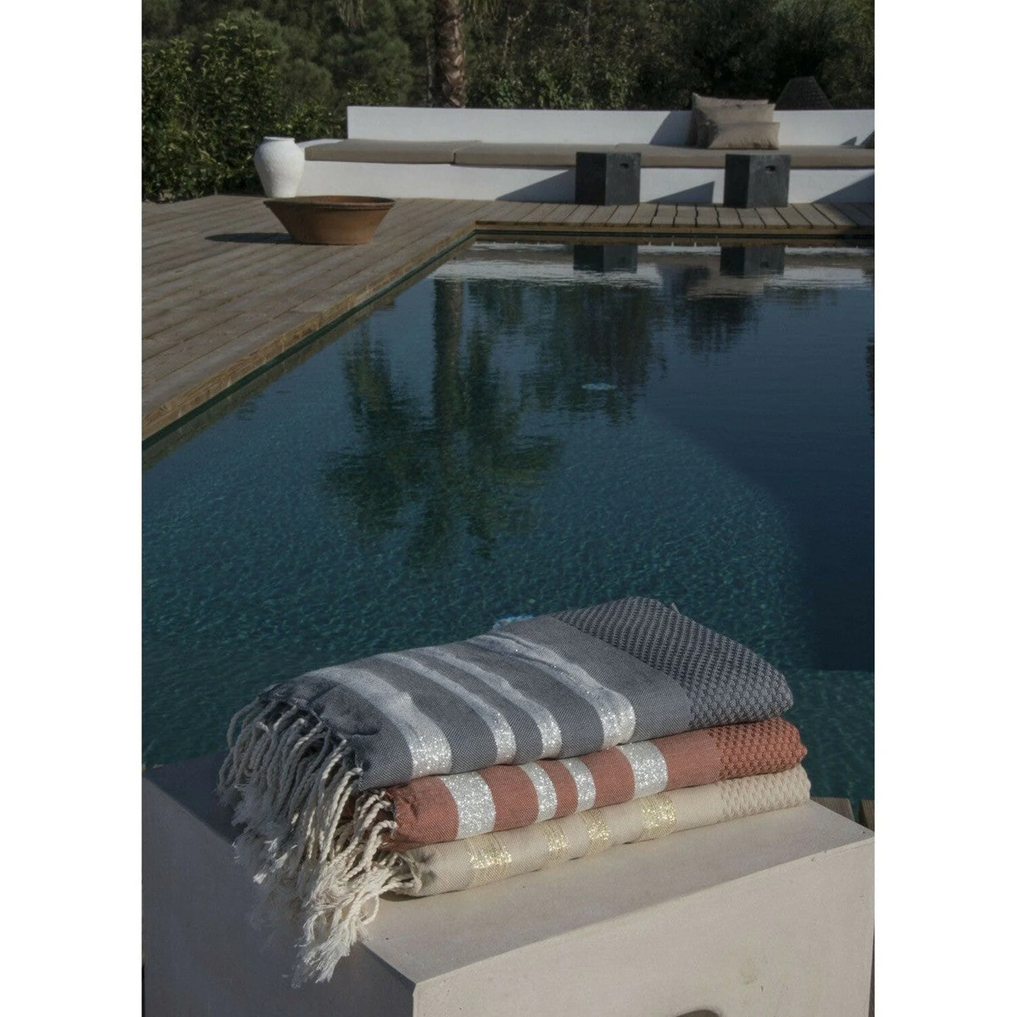 Fouta Nid D'Abeille - Coton - Gris Moyen / Argent - Hamptons - Image 5