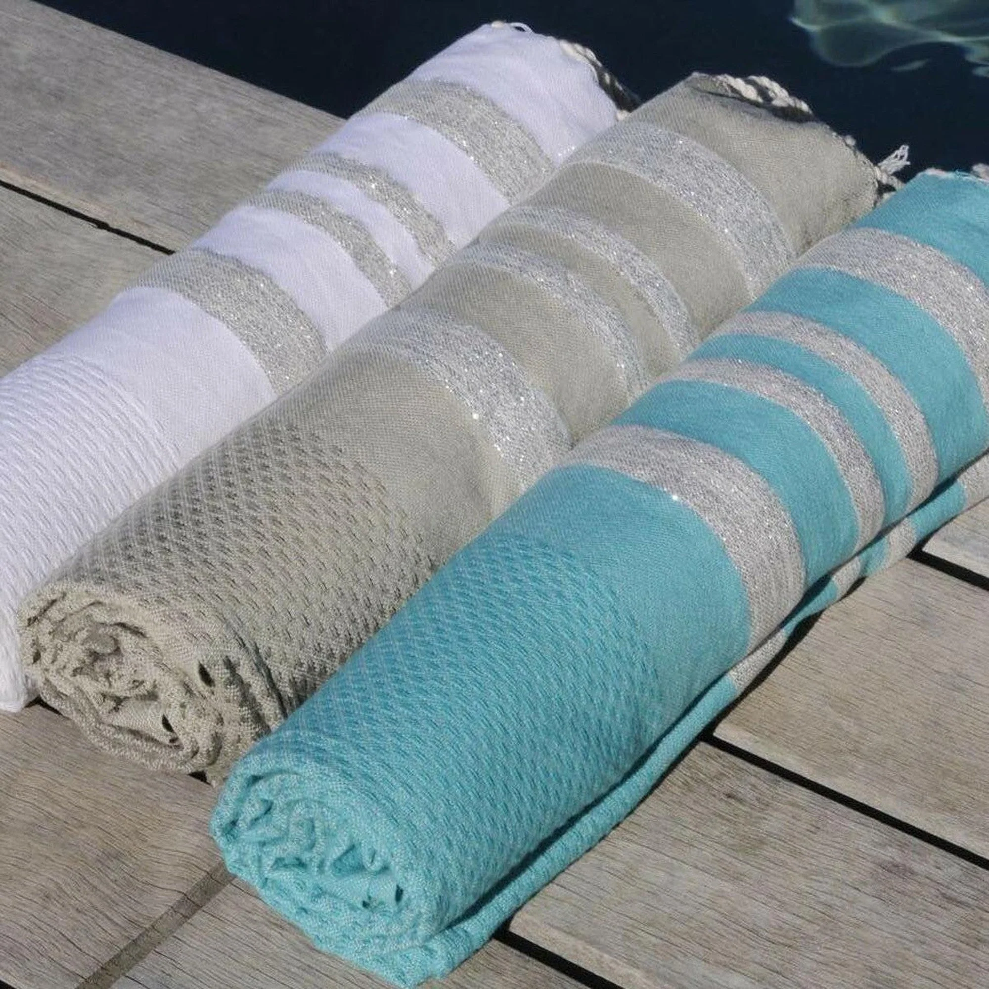 Fouta Nid D'Abeille - Coton - Gris Perle / Argent - Hamptons - Image 2