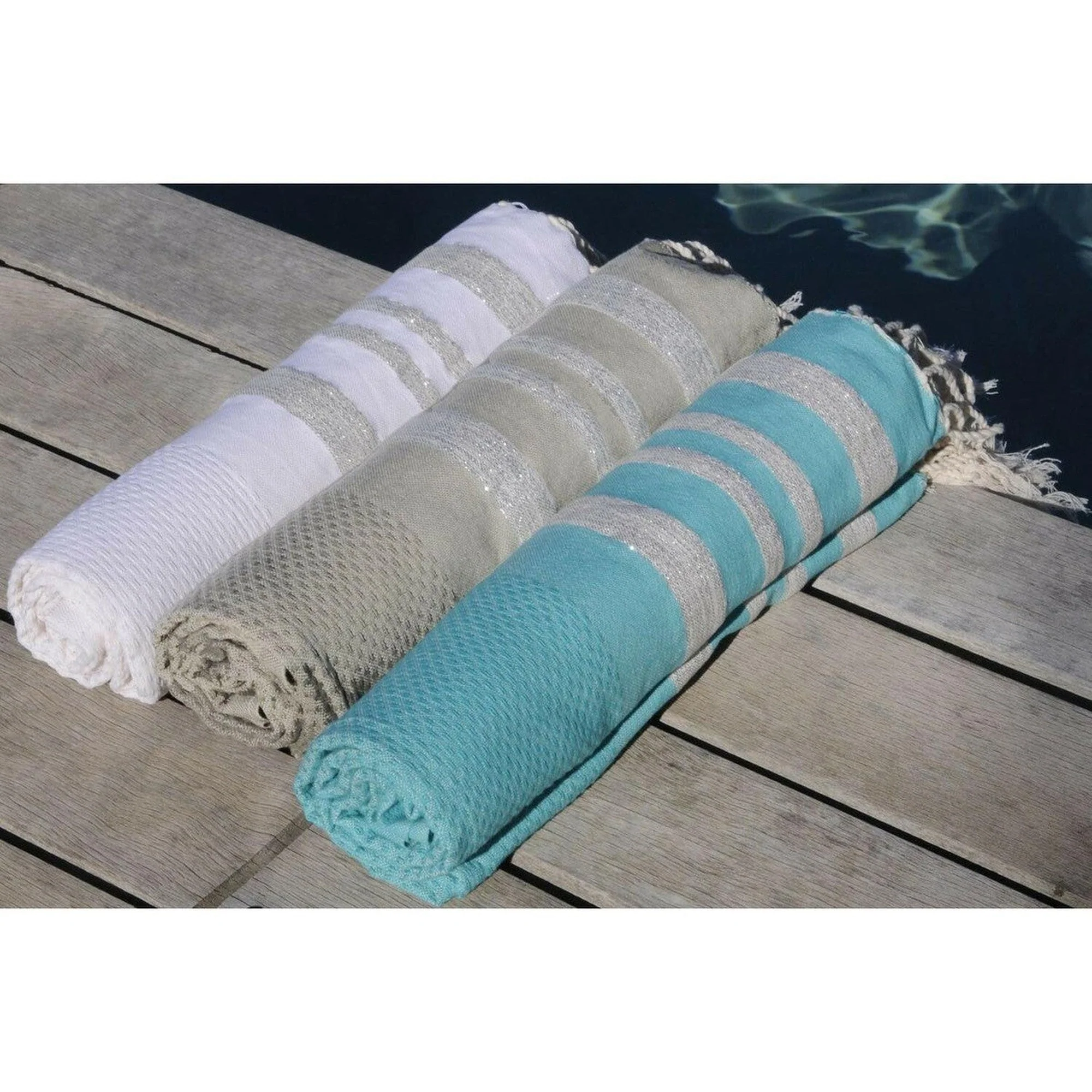 Fouta Nid D'Abeille - Coton - Gris Perle / Argent - Hamptons - Image 3