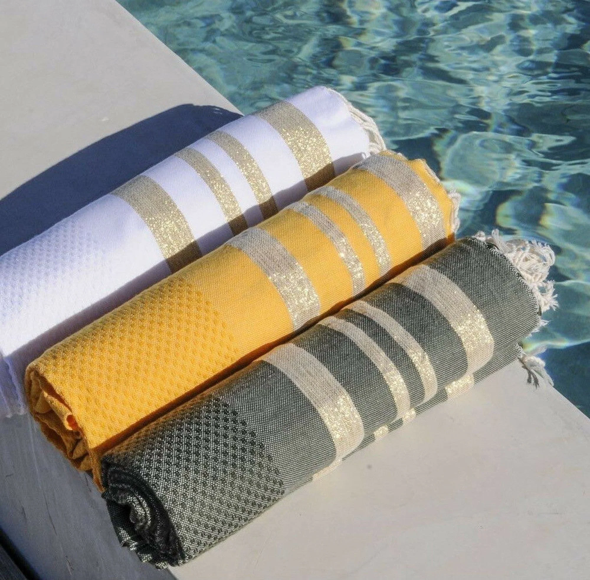 Fouta Nid D'Abeille - Coton - Jaune Safran / Or - Hamptons - Image 2