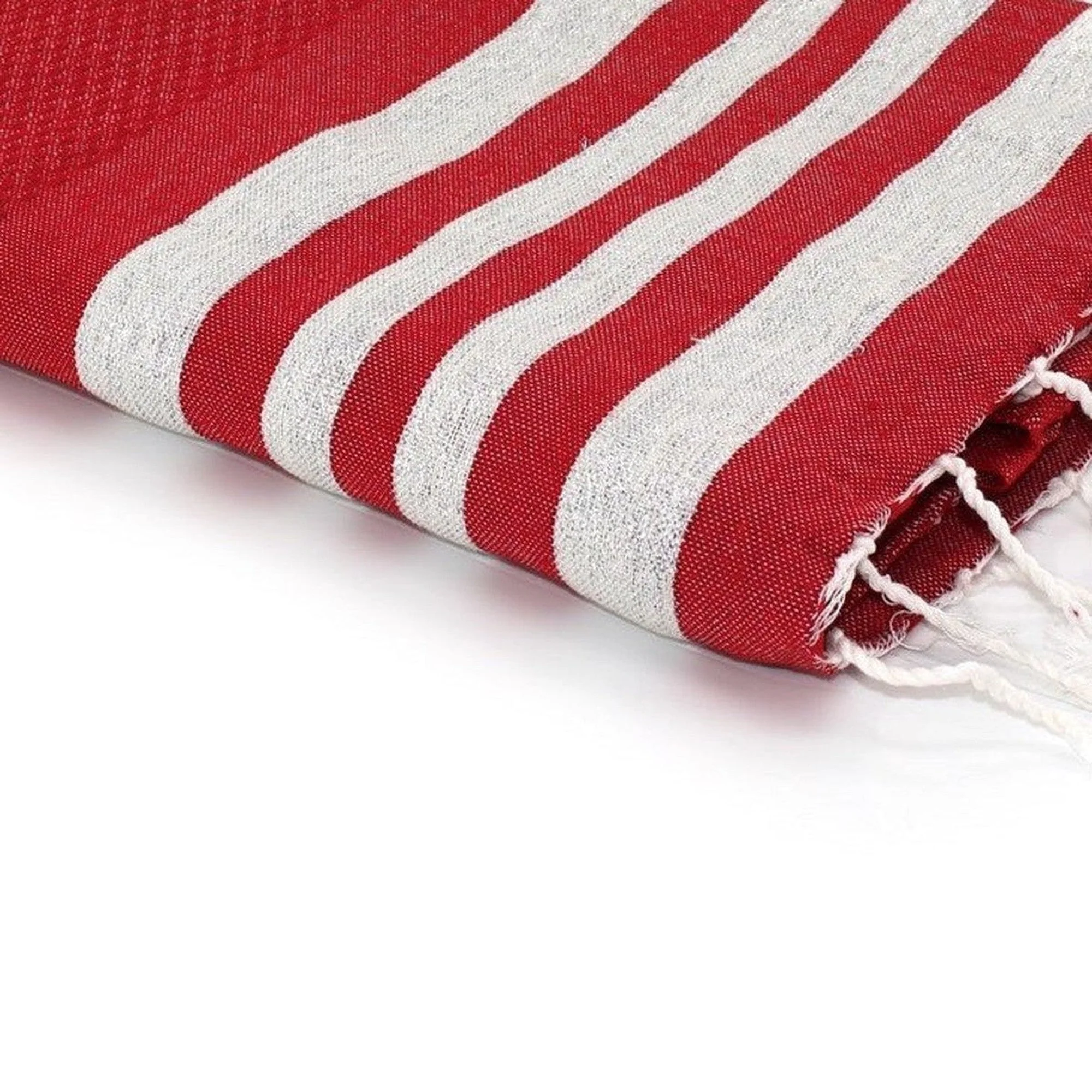 Fouta Nid D'Abeille - Coton - Rouge / Argent - Hamptons - Image 3