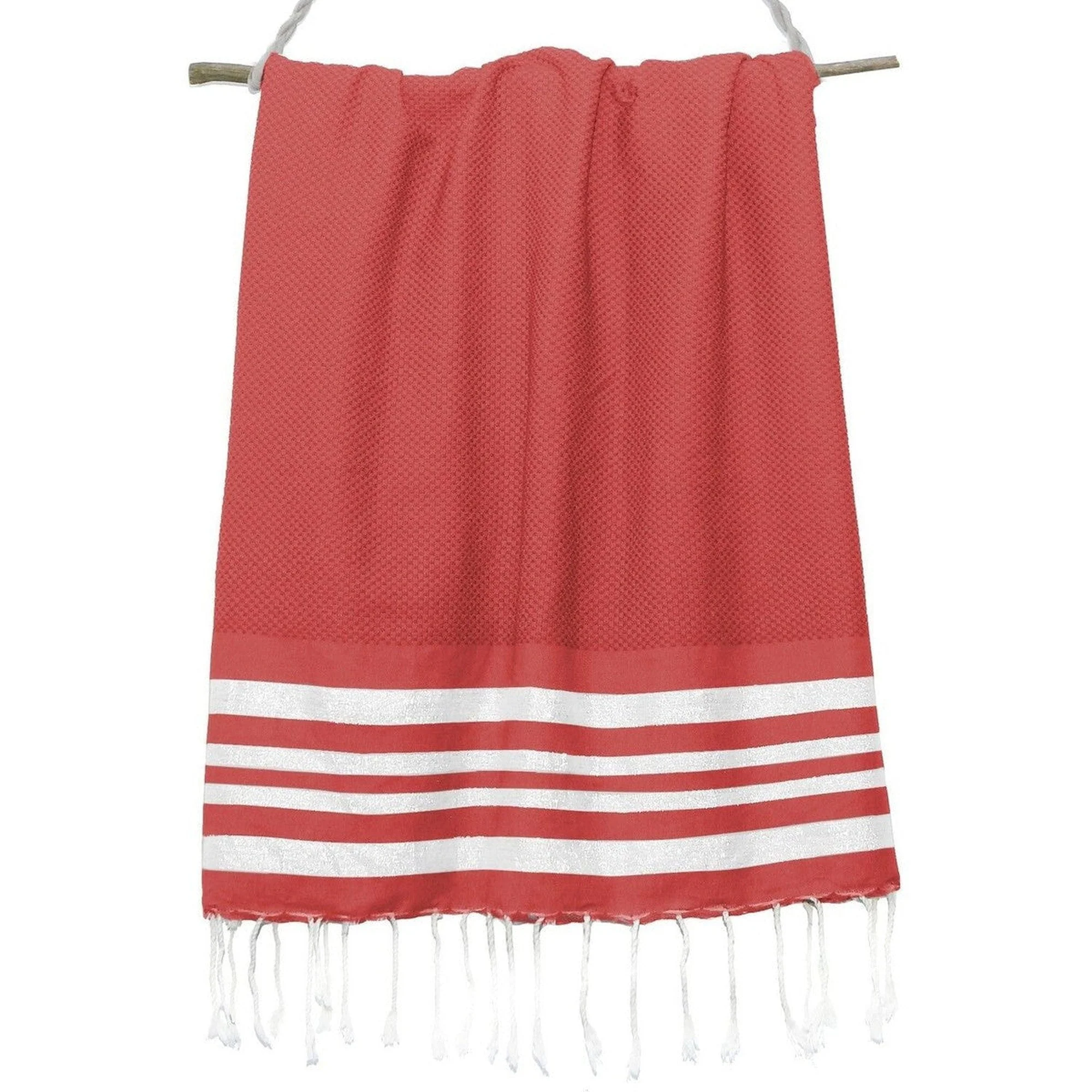 Fouta Nid D'Abeille - Coton - Rouge / Argent - Hamptons - Image 5