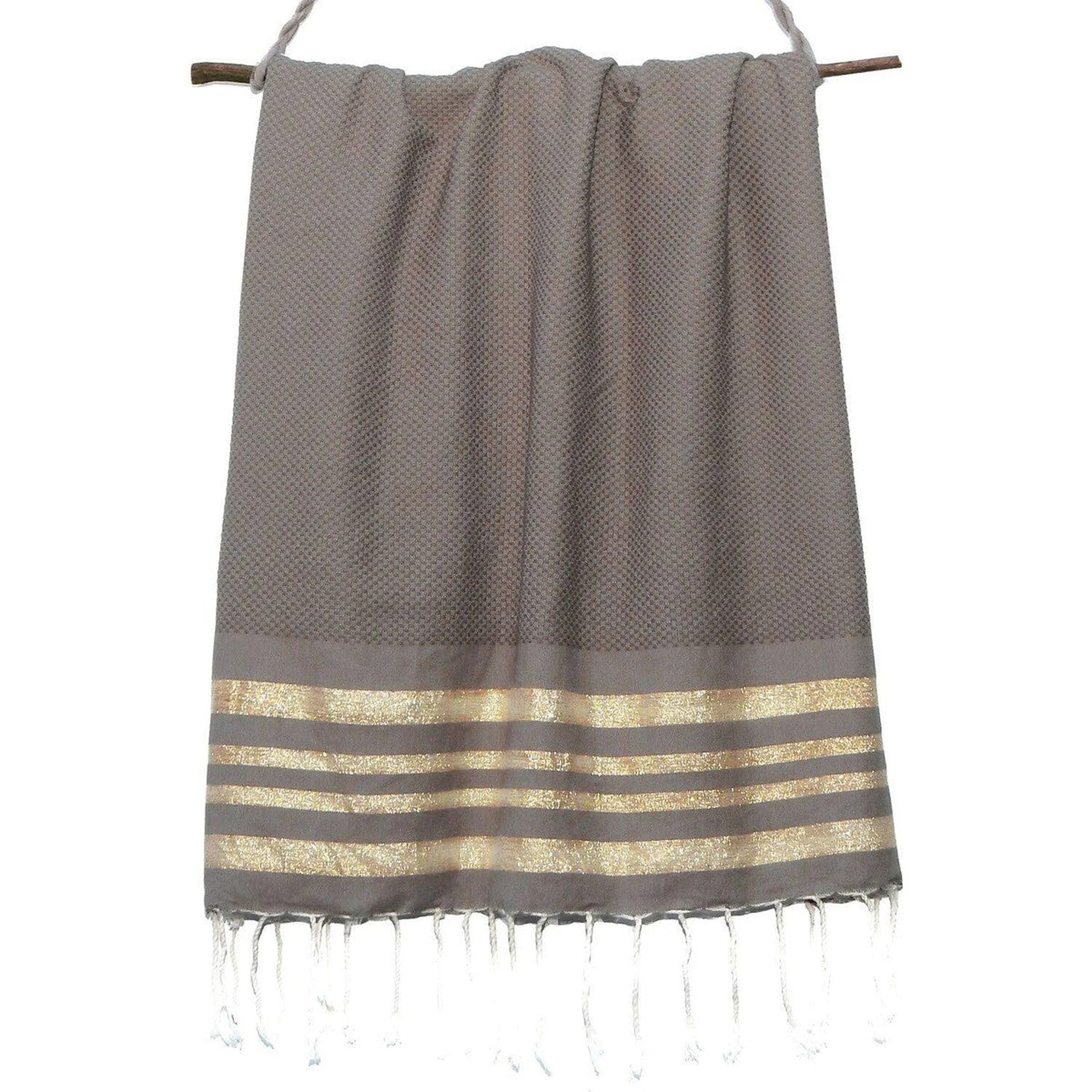 Fouta Nid D'Abeille - Coton - Taupe Clair / Or - Hamptons - Image 2