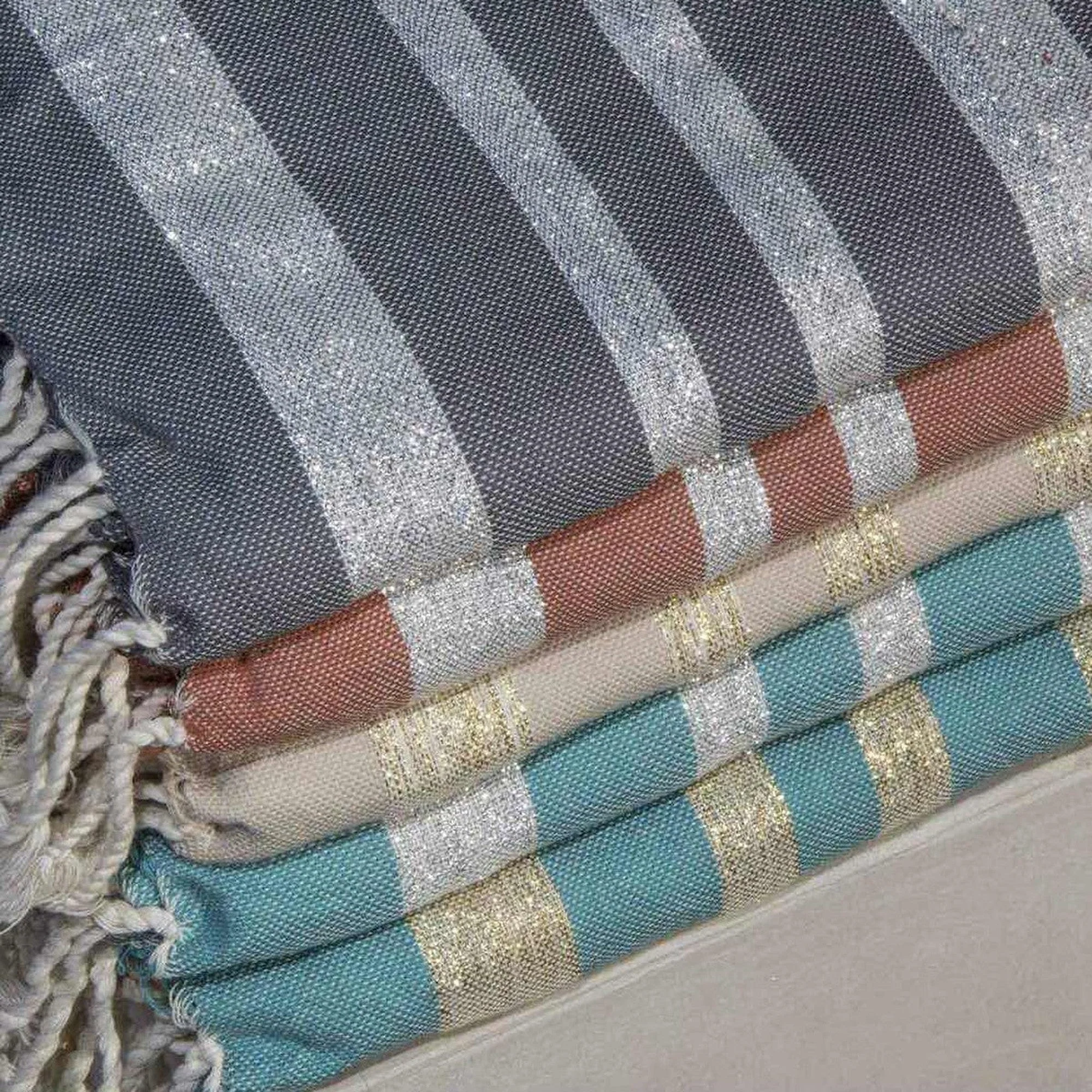 Fouta Nid D'Abeille - Coton - Terracotta / Argent - Hamptons - Image 2
