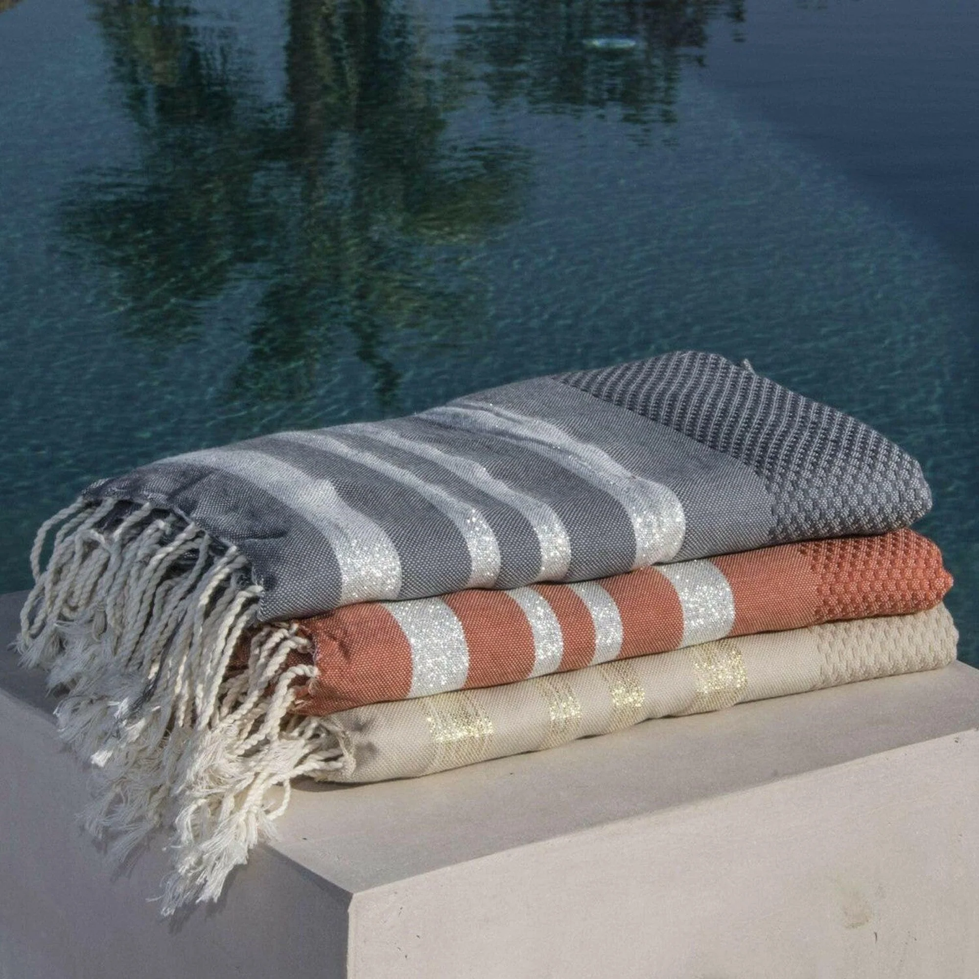 Fouta Nid D'Abeille - Coton - Terracotta / Argent - Hamptons - Image 4