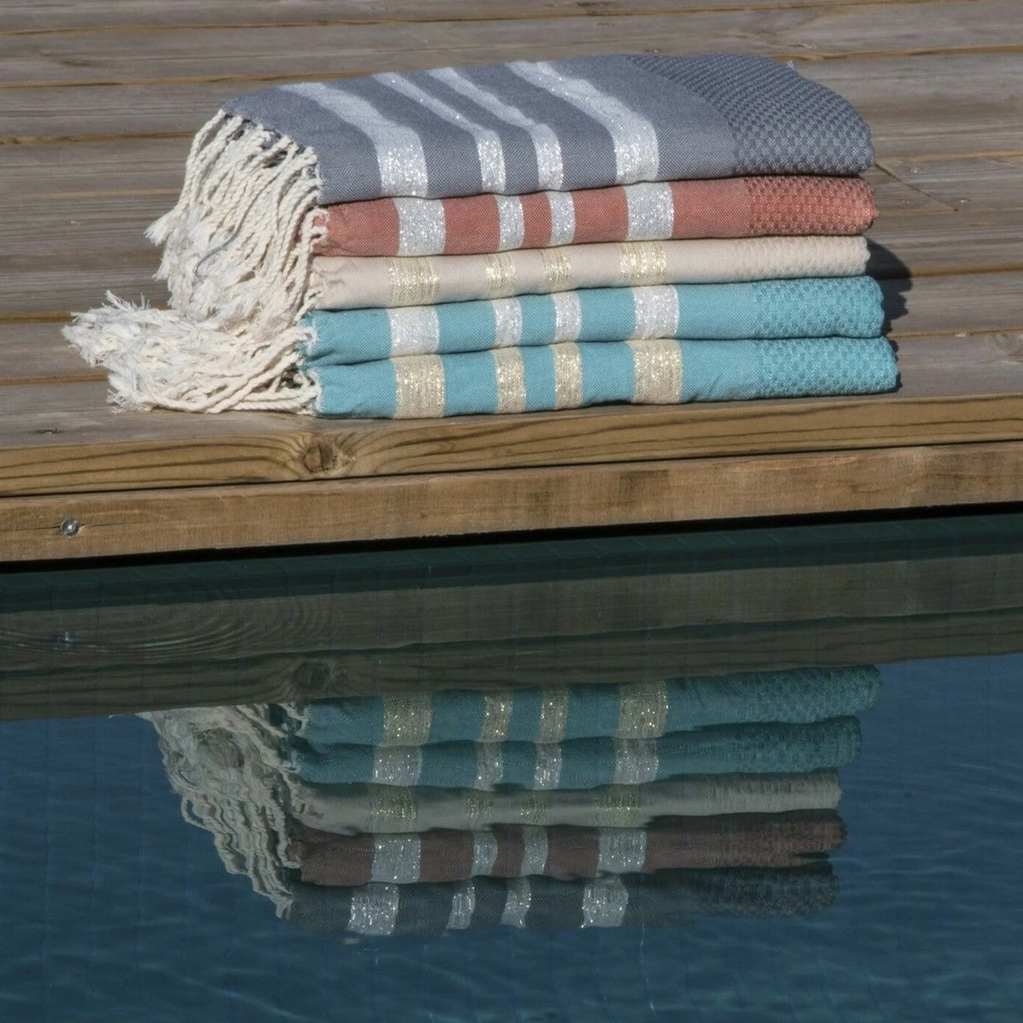 Fouta Nid D'Abeille - Coton - Terracotta / Argent - Hamptons - Image 5