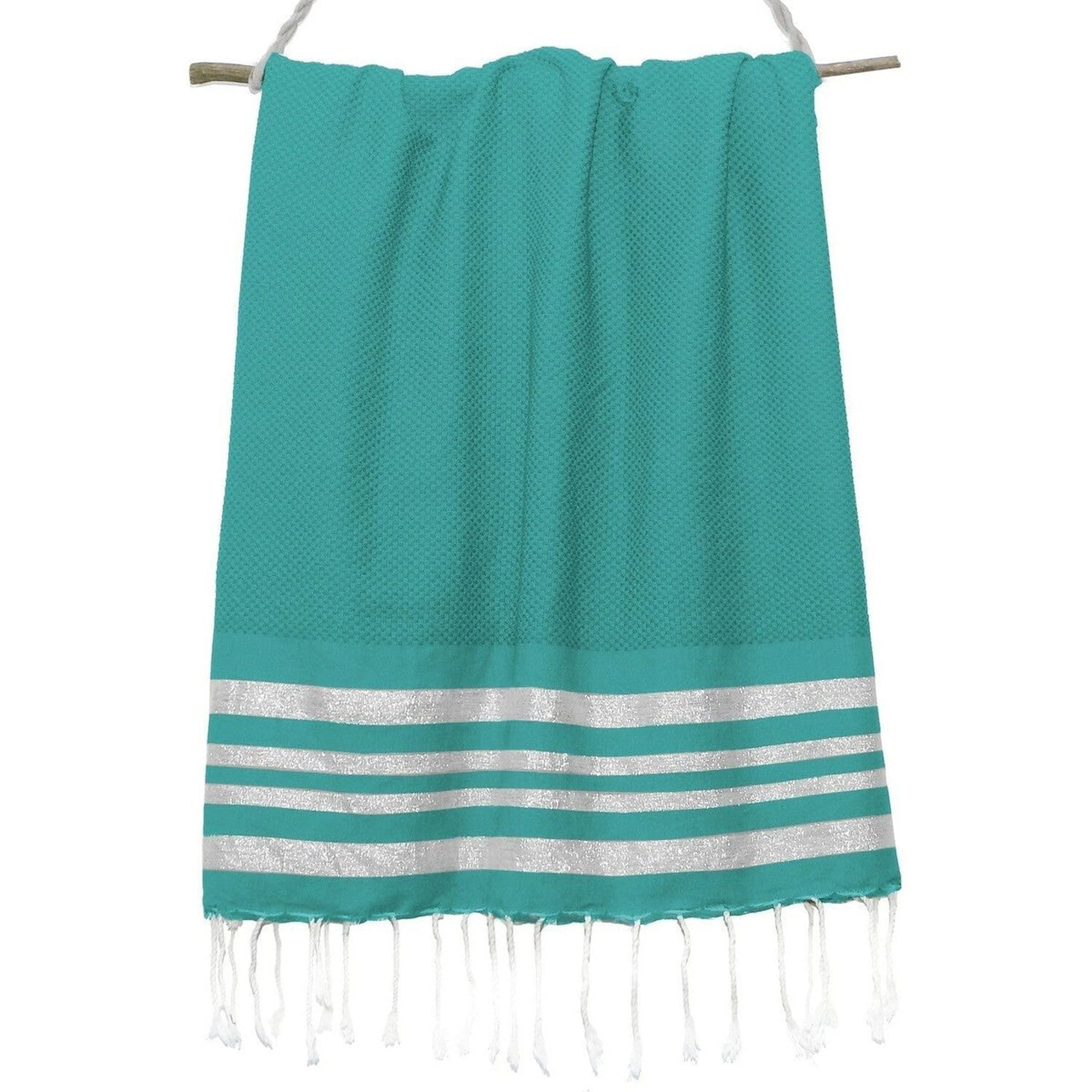 Fouta Nid D'Abeille - Coton - Vert Canard / Argent - Hamptons - Image 3
