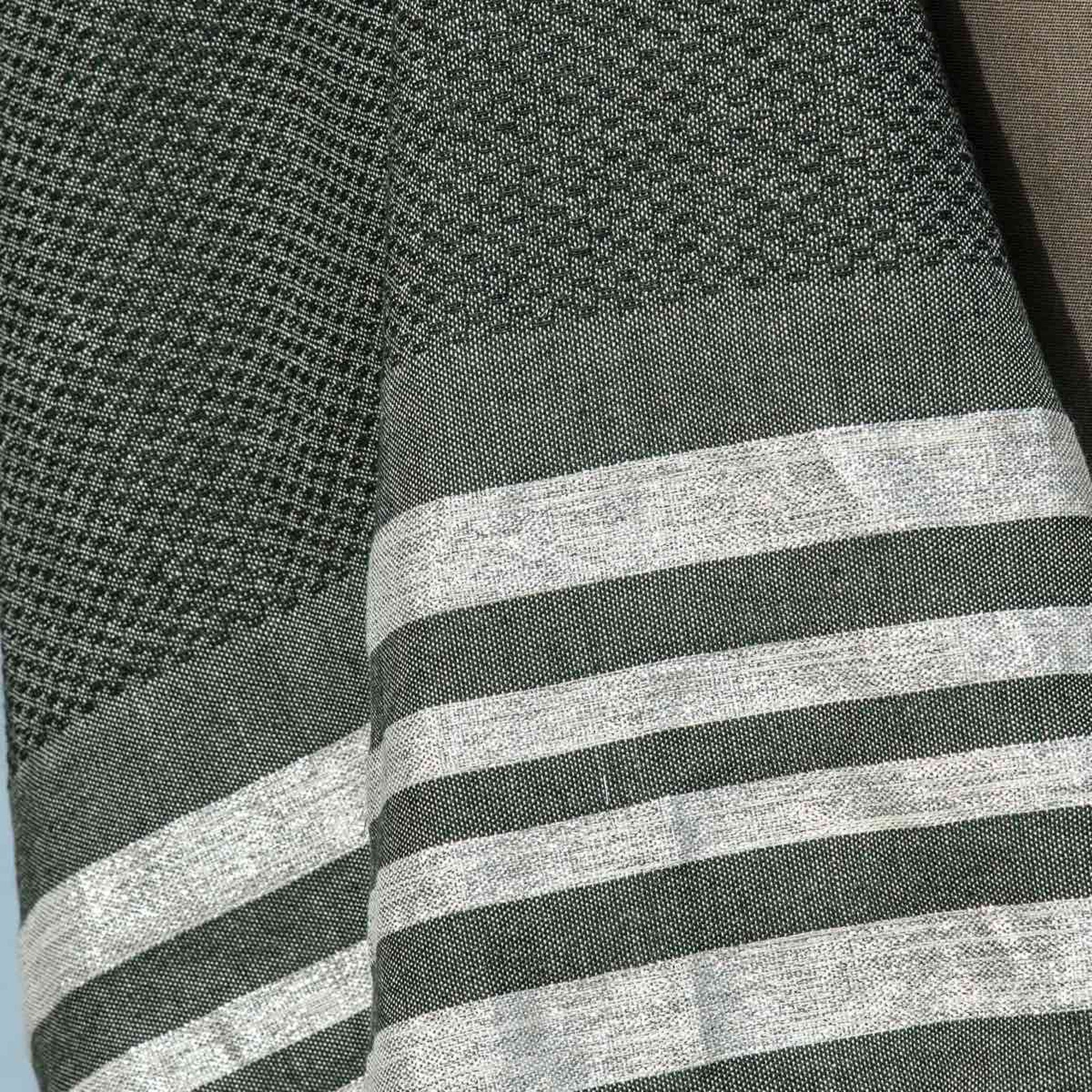 Fouta Nid D'Abeille - Coton - Vert Kaki / Argent - Hamptons - Image 3