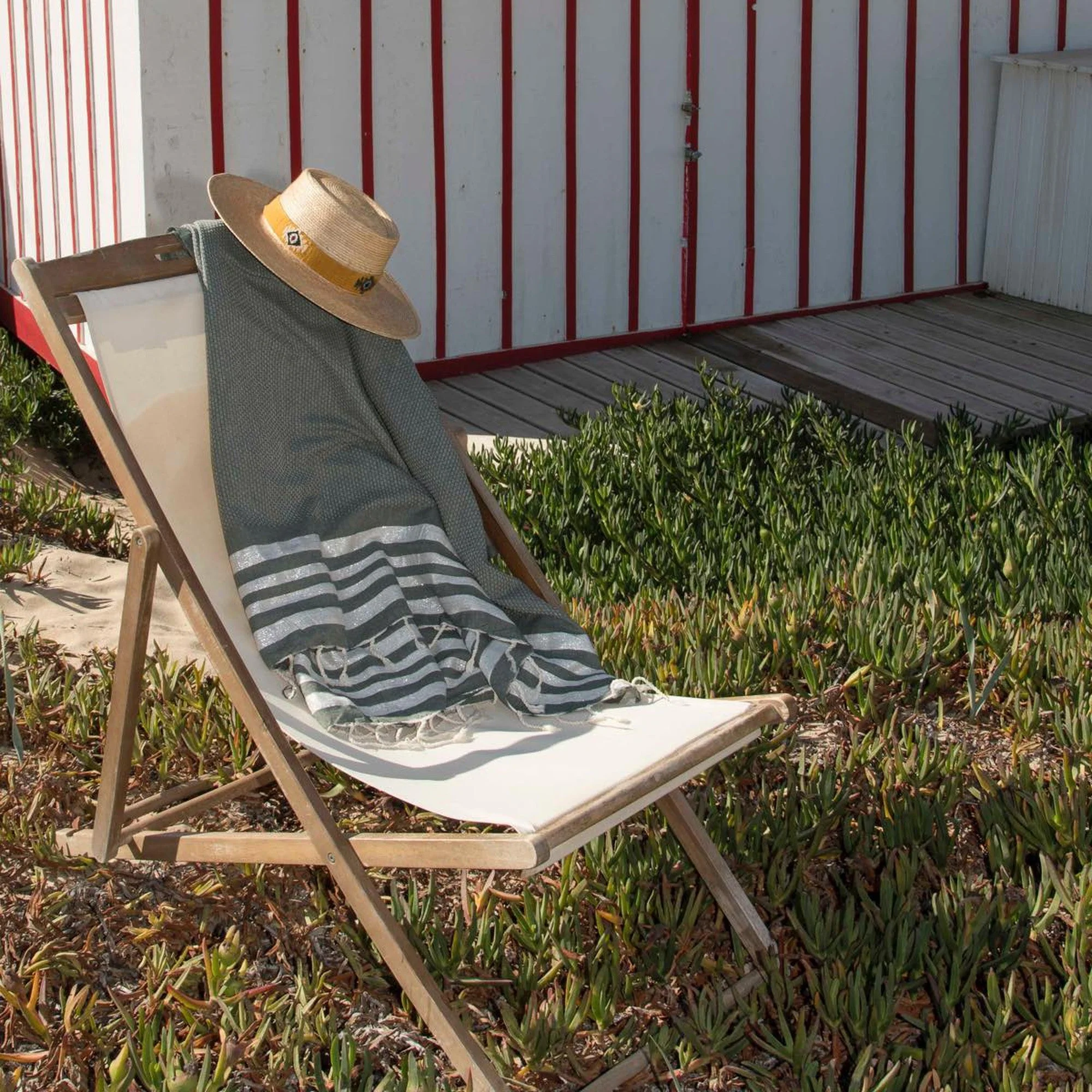 Fouta Nid D'Abeille - Coton - Vert Kaki / Argent - Hamptons - Image 5