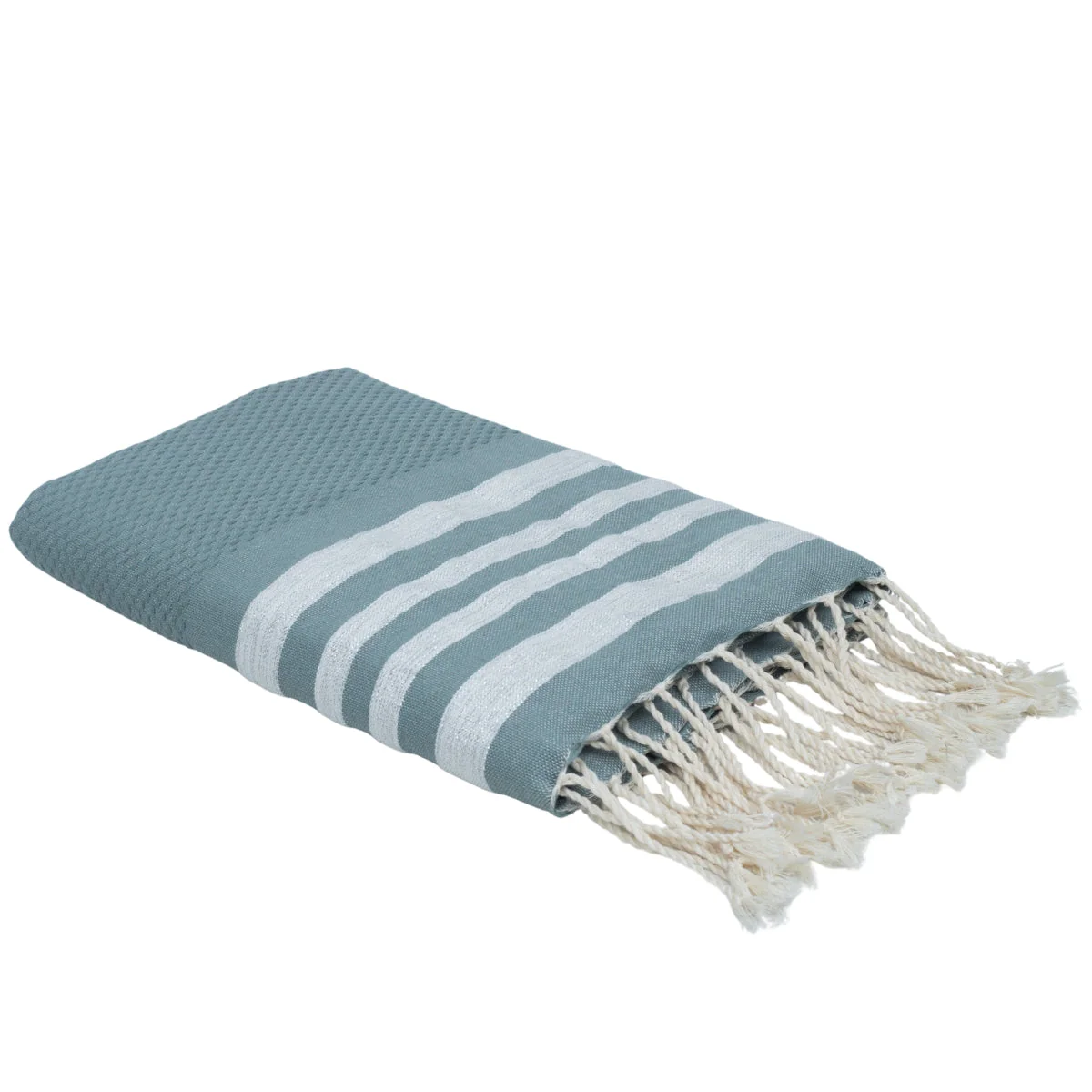 Fouta Nid D'Abeille - Coton - Vert Sauge / Argent - Hamptons - Image 2