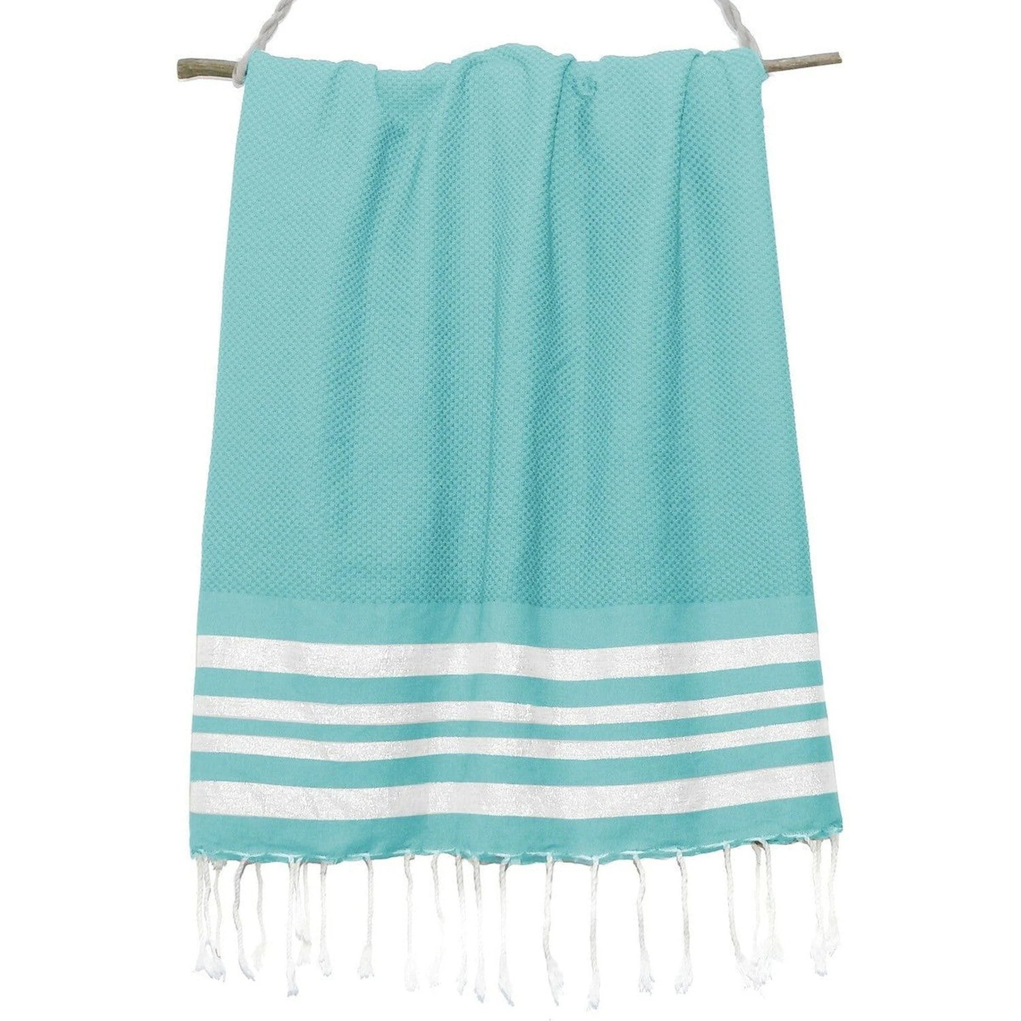 Fouta Nid D'Abeille - Coton - Vert Turquoise / Argent - Hamptons - Image 3