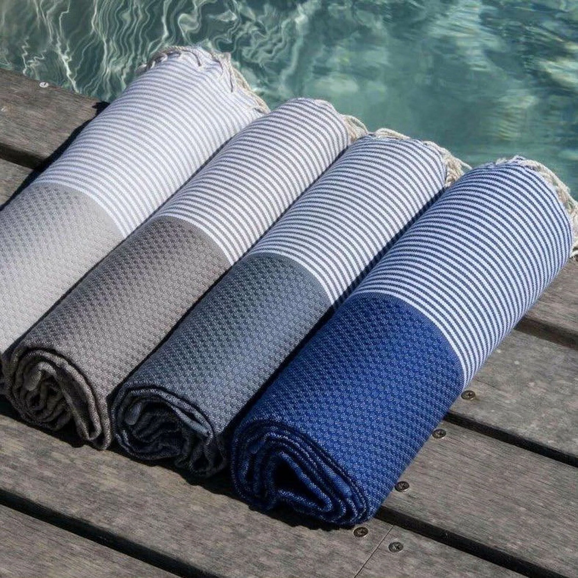 Fouta Nid D'Abeille - Coton - Bleu Grec - Ibiza - Image 3