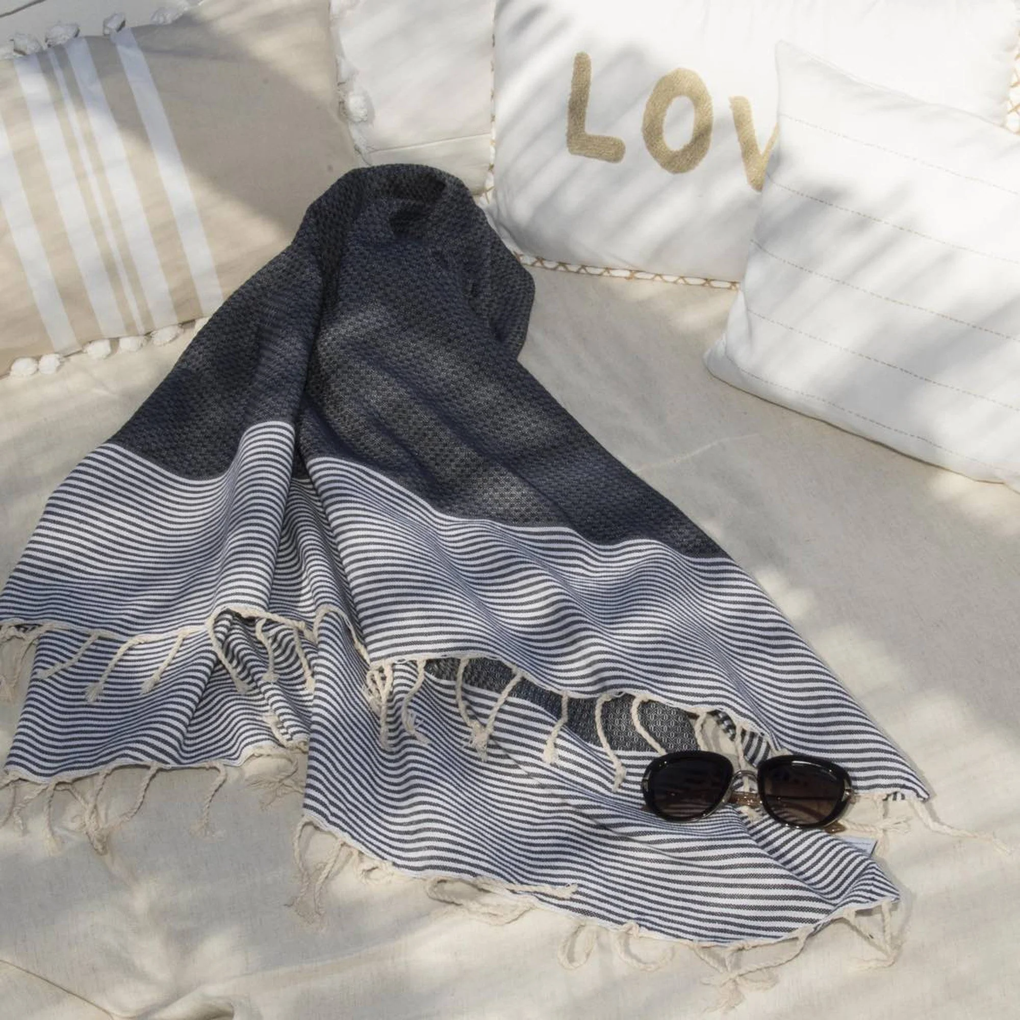 Fouta Nid D'Abeille - Coton - Bleu Jean - Ibiza - Image 2