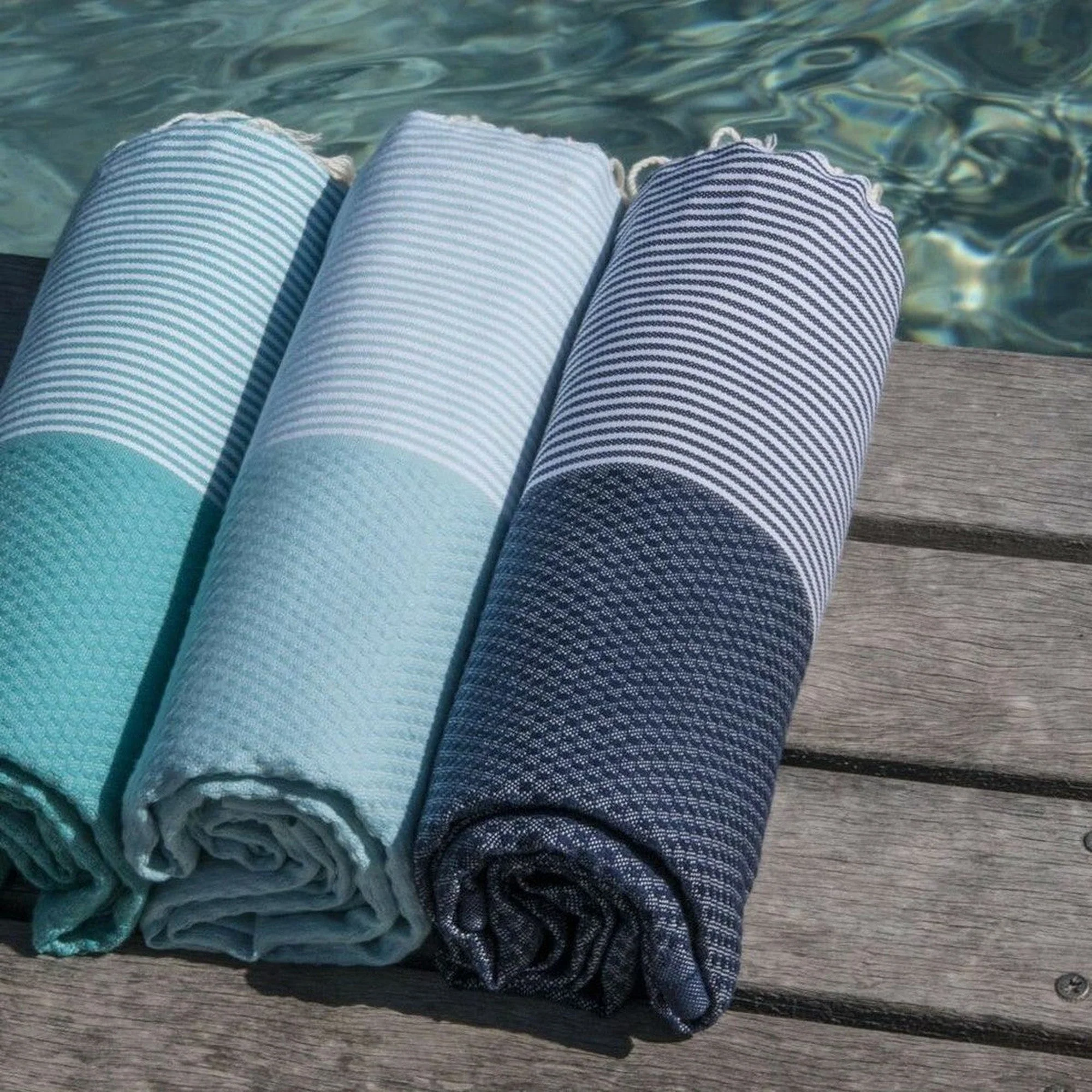 Fouta Nid D'Abeille - Coton - Bleu Jean - Ibiza - Image 4