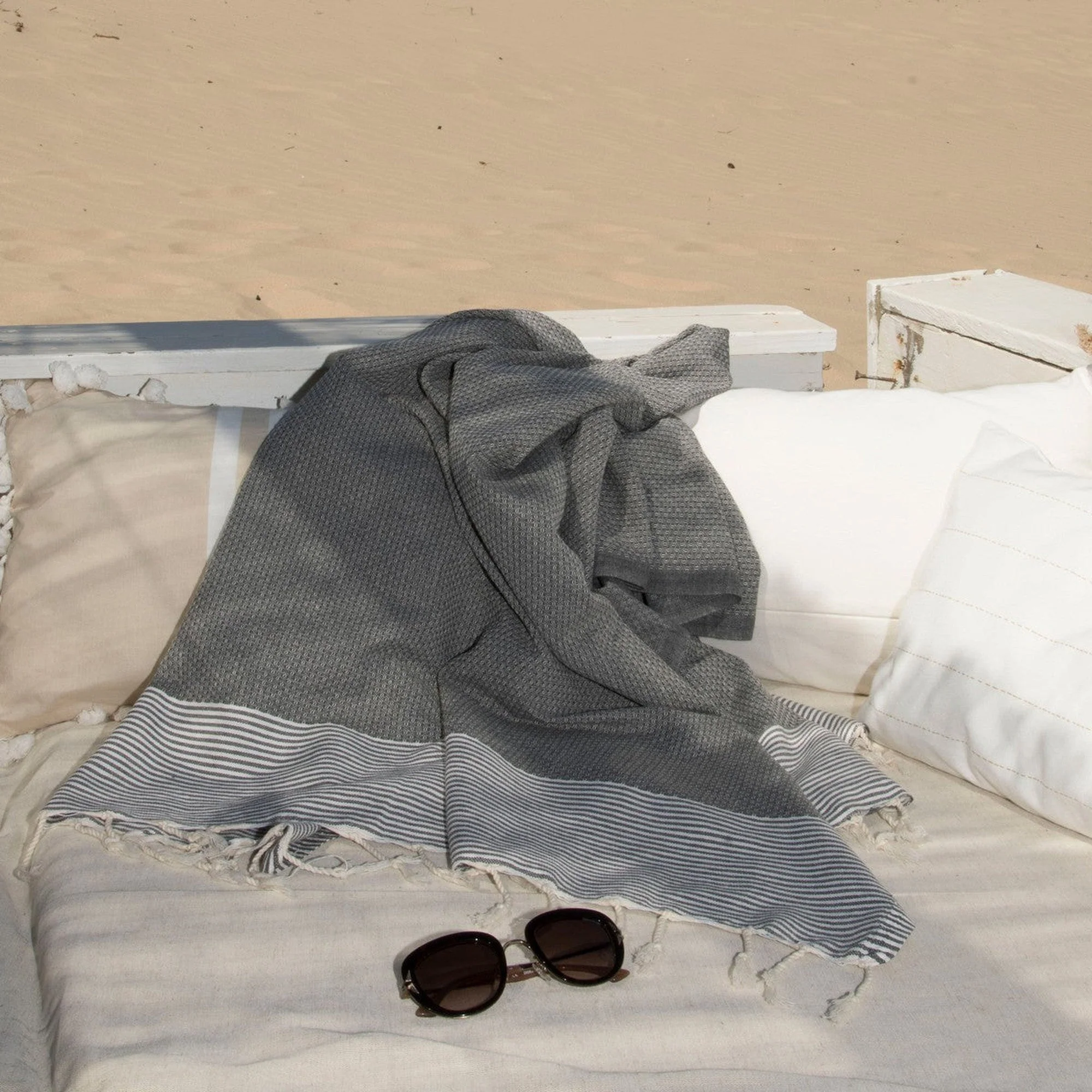 Fouta Nid D'Abeille - Coton - Gris Moyen - Ibiza - Image 2