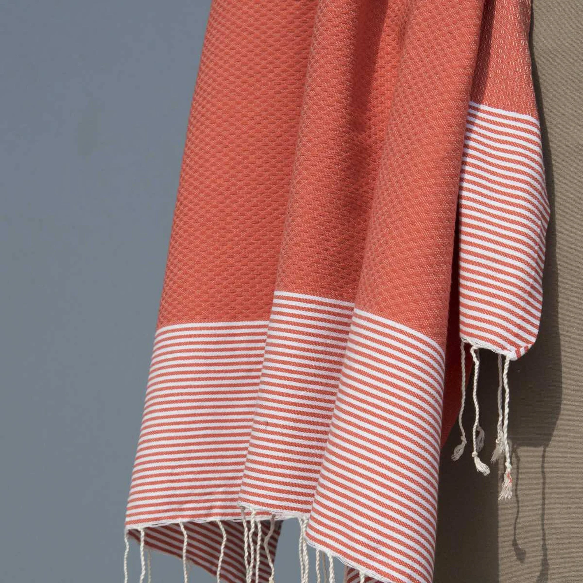 Fouta Nid D'Abeille - Coton - Orange Corail - Ibiza - Image 2
