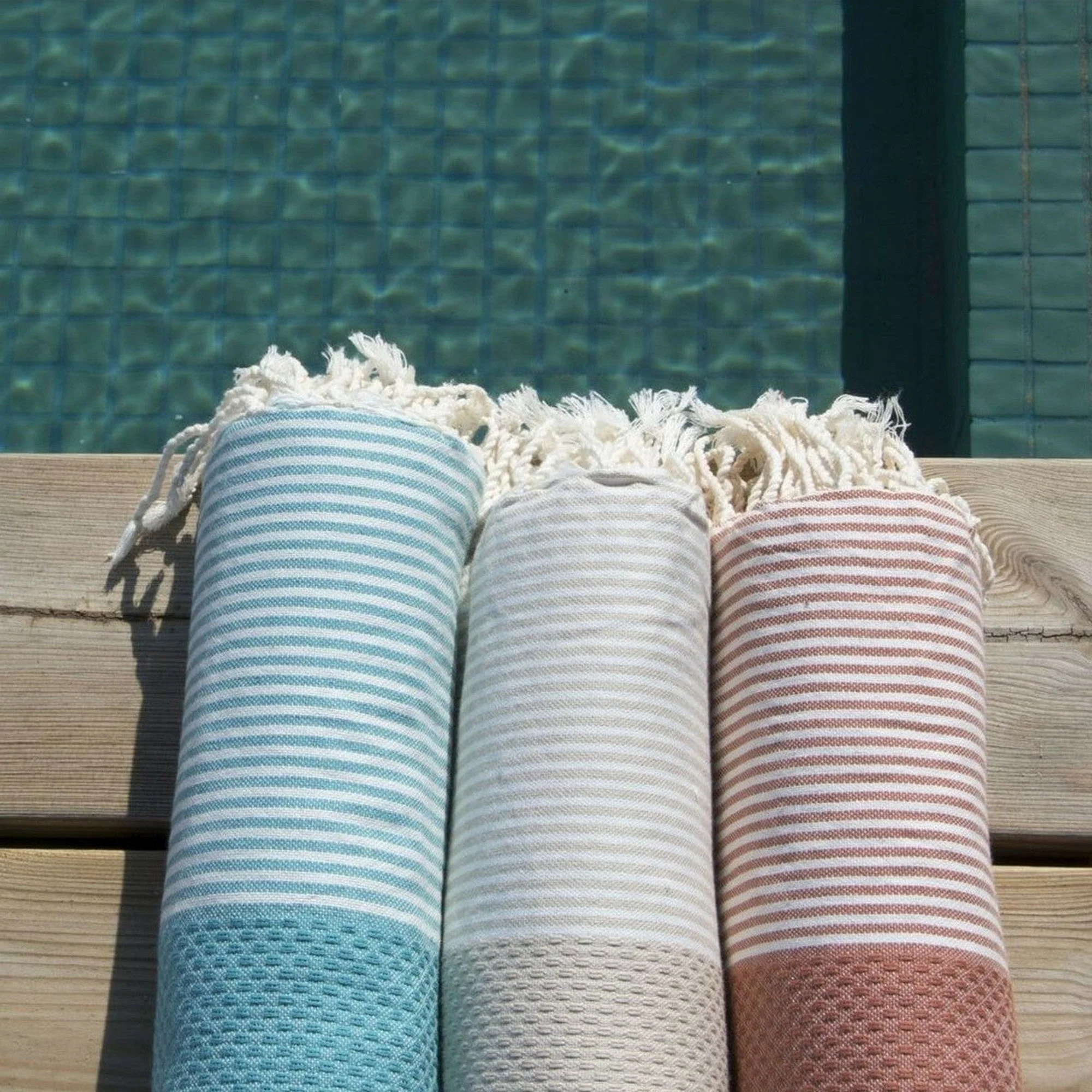 Fouta Nid D'Abeille - Coton - Vert Canard - Ibiza - Image 2