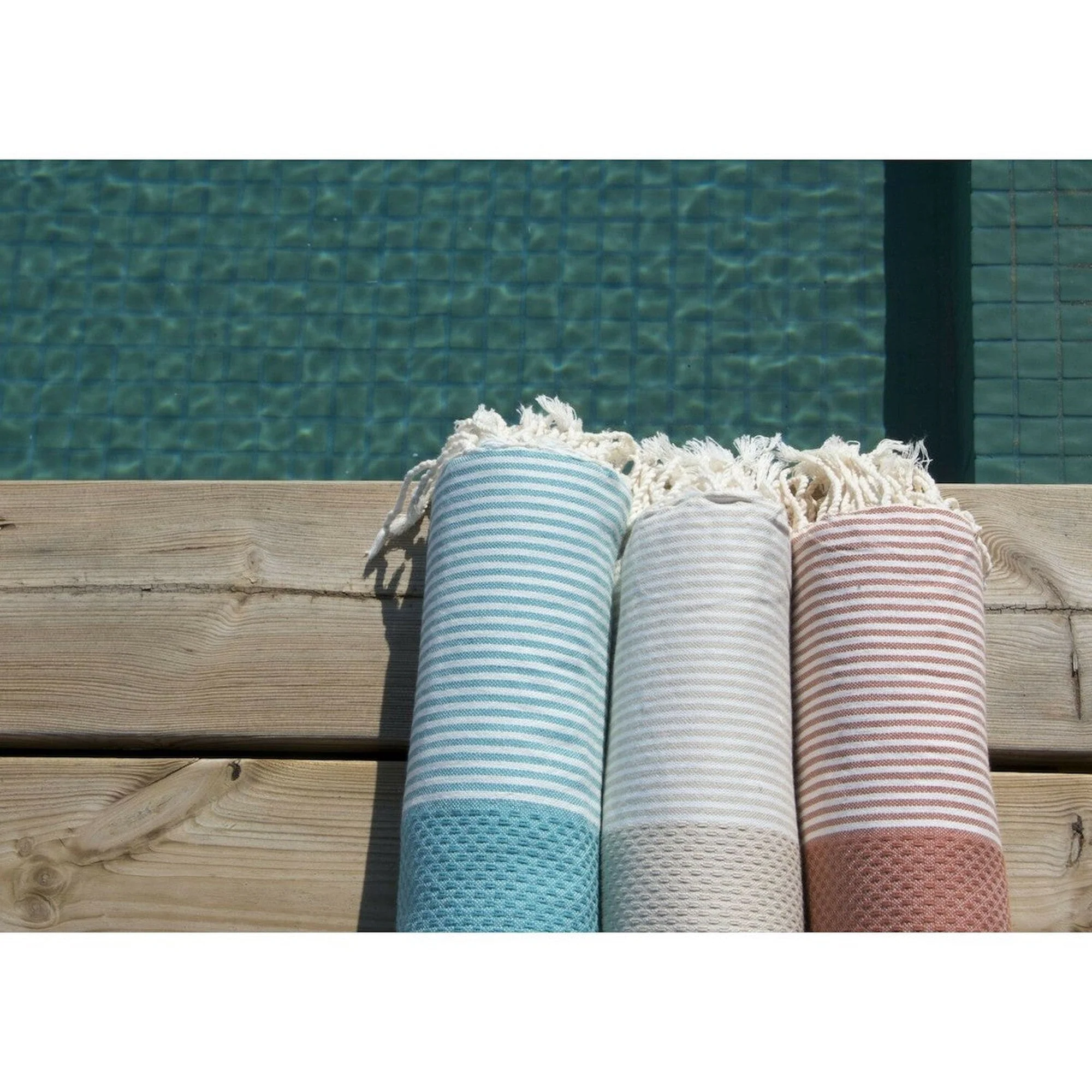 Fouta Nid D'Abeille - Coton - Vert Canard - Ibiza - Image 4