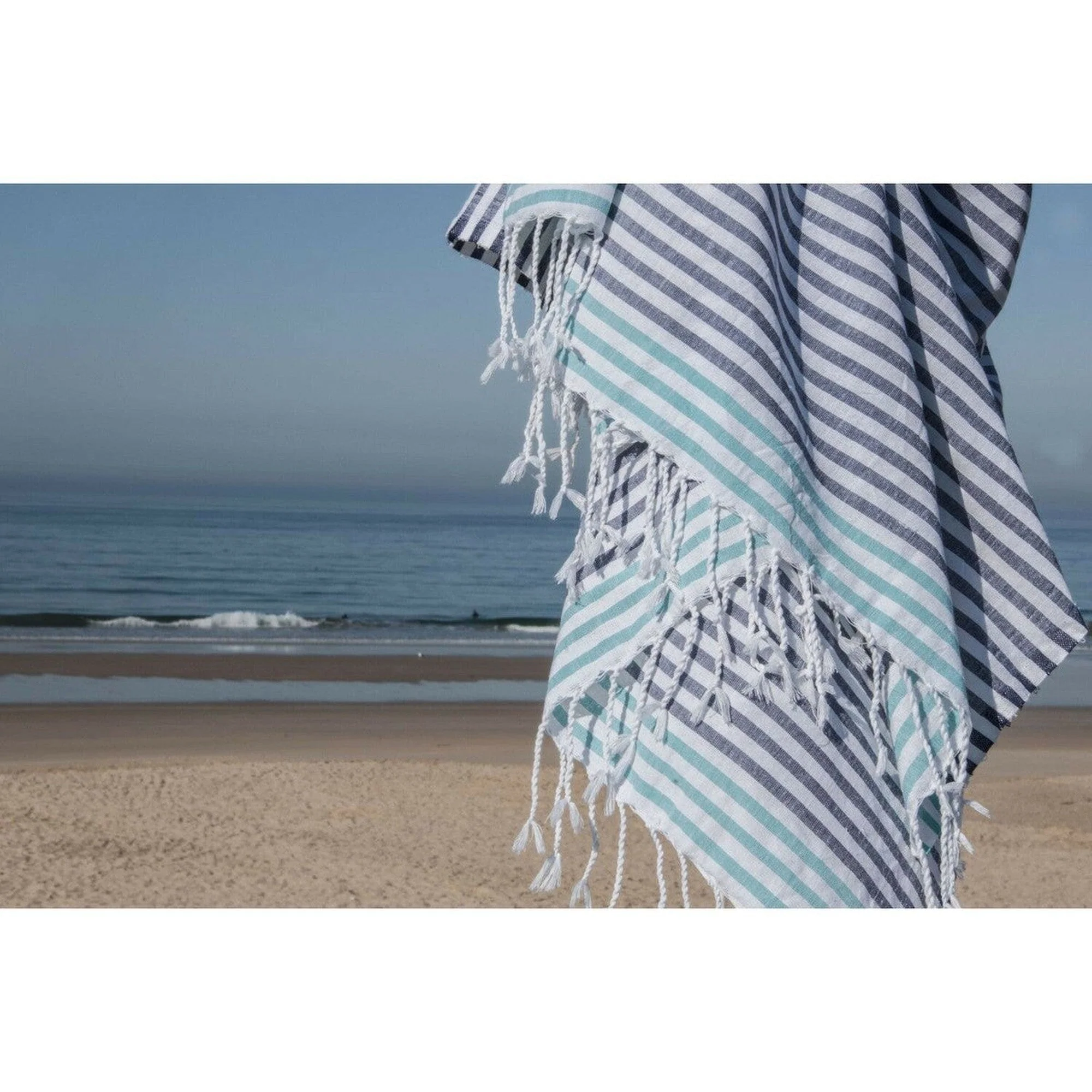Fouta Paréo - Coton - Bleu Grec / Vert Turquoise - Bora Bora - Image 4