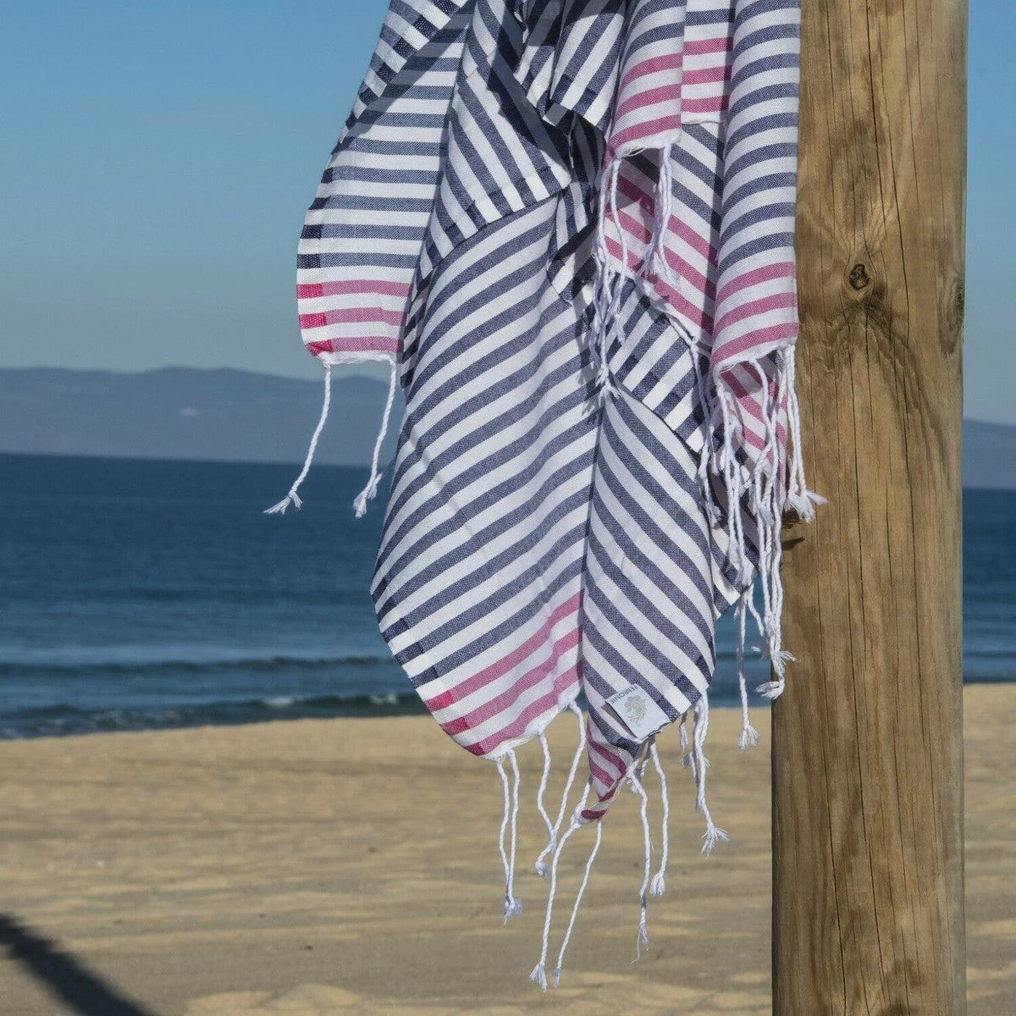 Fouta Paréo - Coton - Bleu Jean / Rose Fuchsia - Bora Bora - Image 2