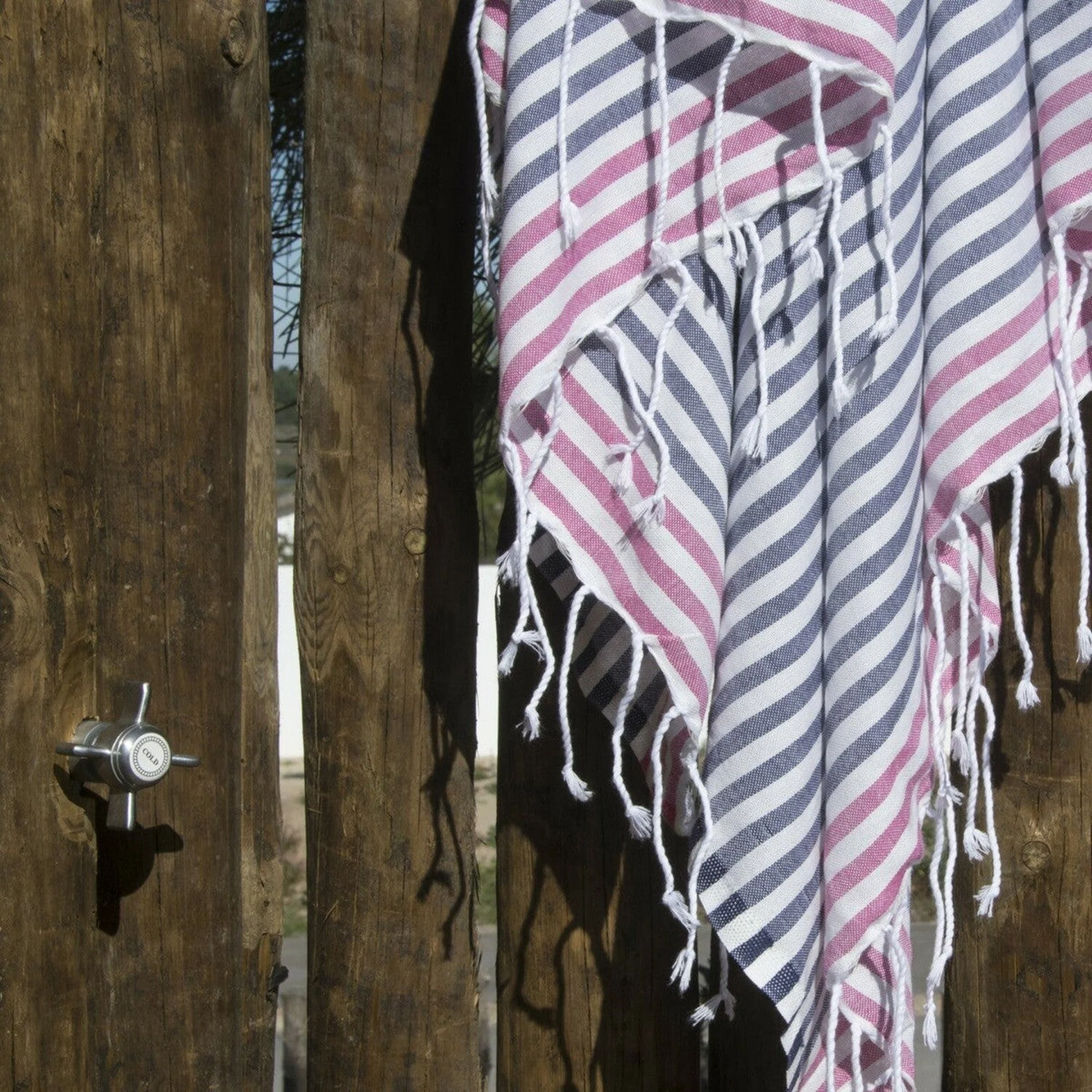 Fouta Paréo - Coton - Bleu Jean / Rose Fuchsia - Bora Bora - Image 4