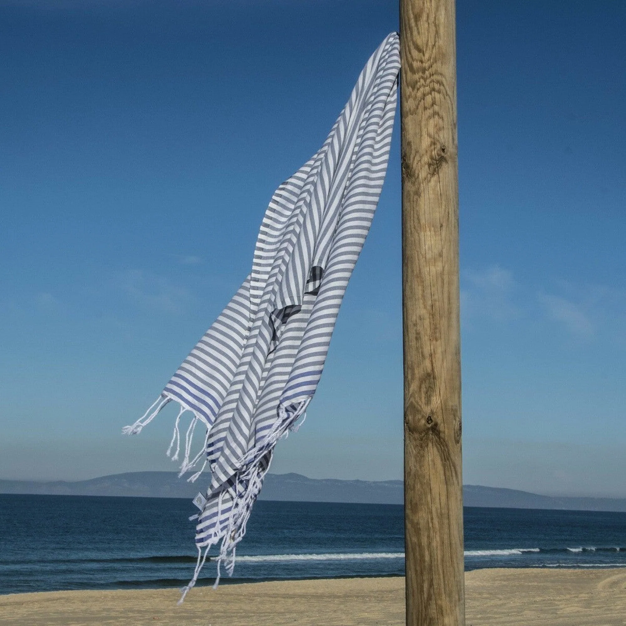 Fouta Paréo - Coton - Gris Moyen / Bleu Grec - Bora Bora - Image 2