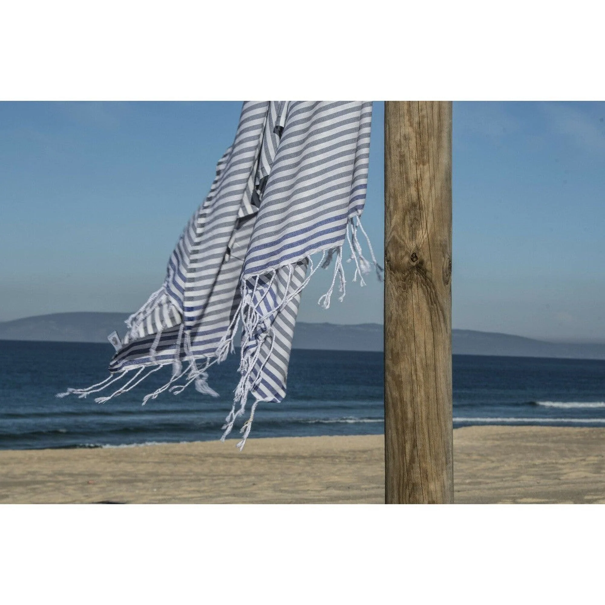 Fouta Paréo - Coton - Gris Moyen / Bleu Grec - Bora Bora - Image 3
