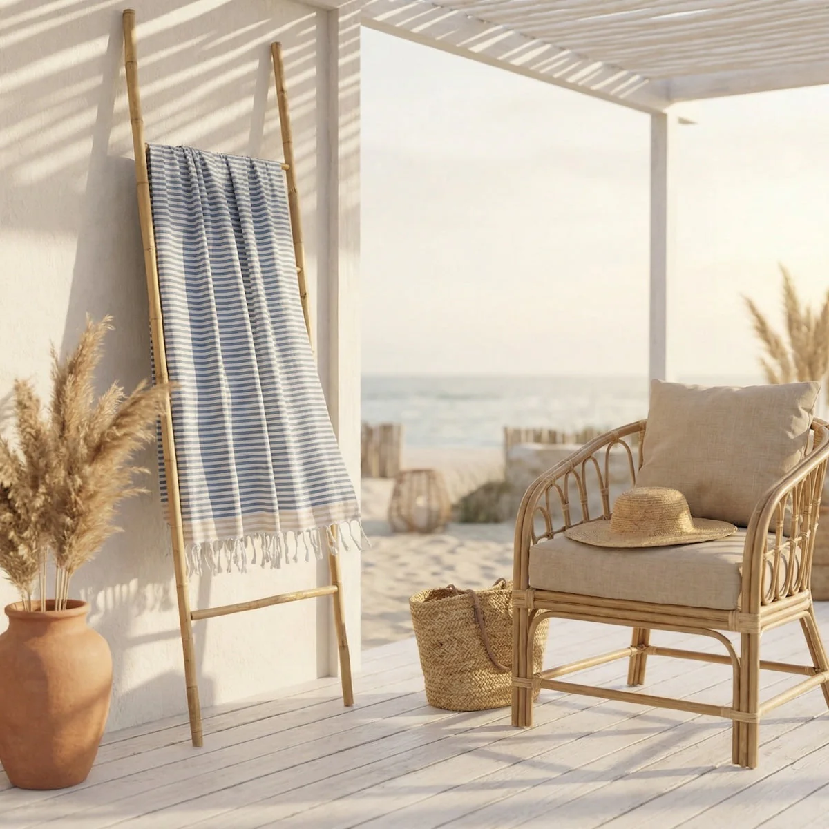 Fouta Paréo - Coton - Bleu Orage / Beige - Bora Bora - Image 2