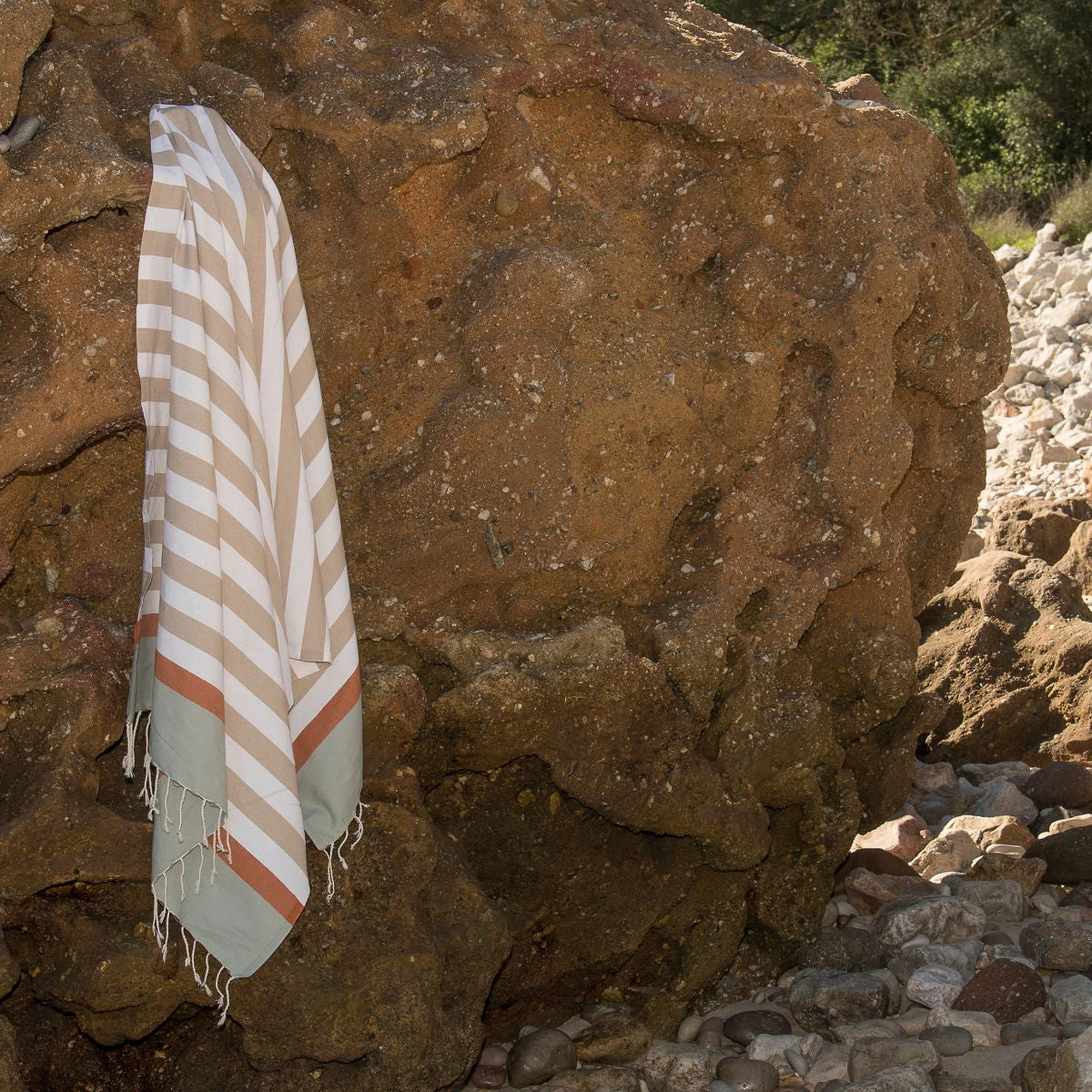Fouta Tricolore - Coton - Beige / Terracotta - Arcachon - Image 2