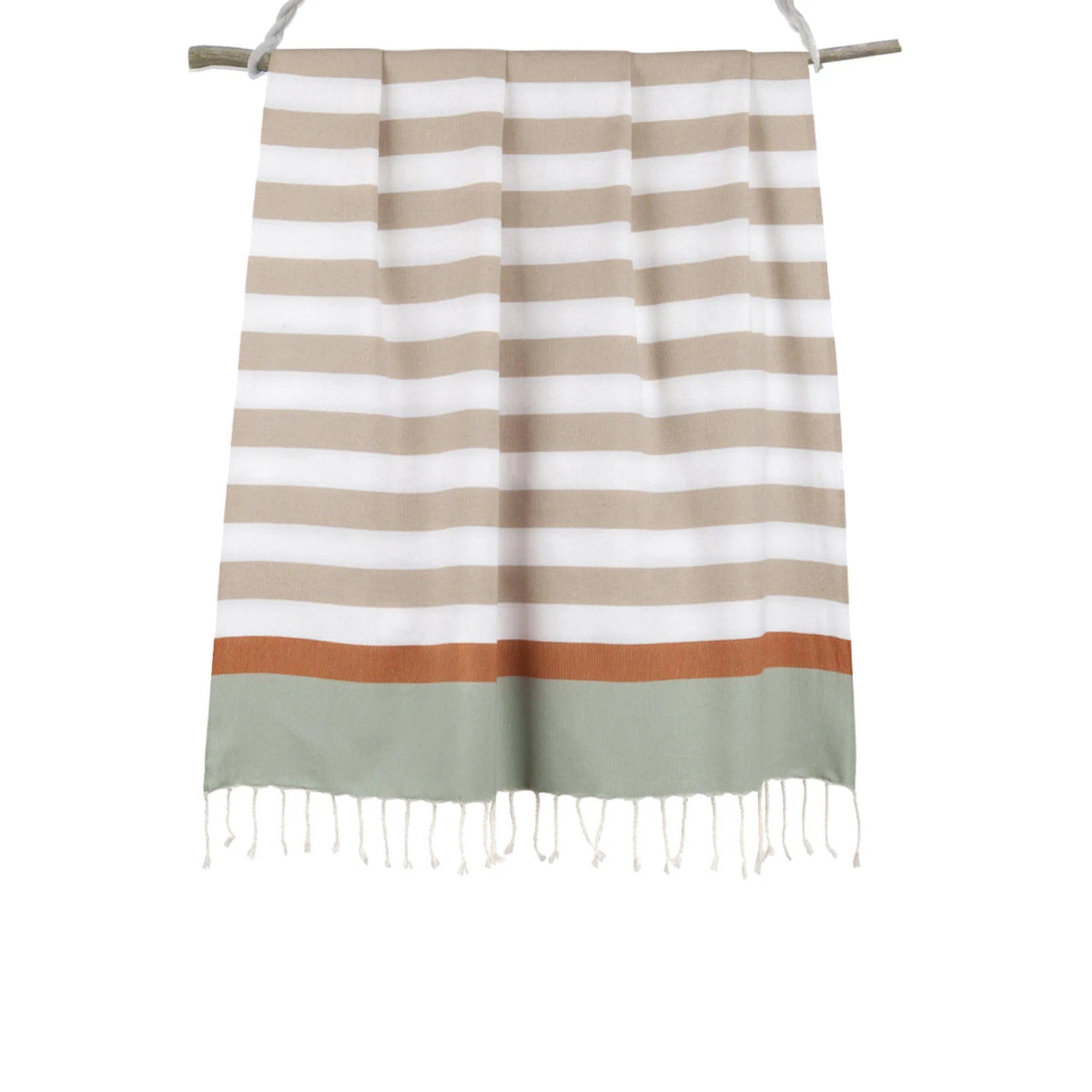 Fouta Tricolore - Coton - Beige / Terracotta - Arcachon - Image 4