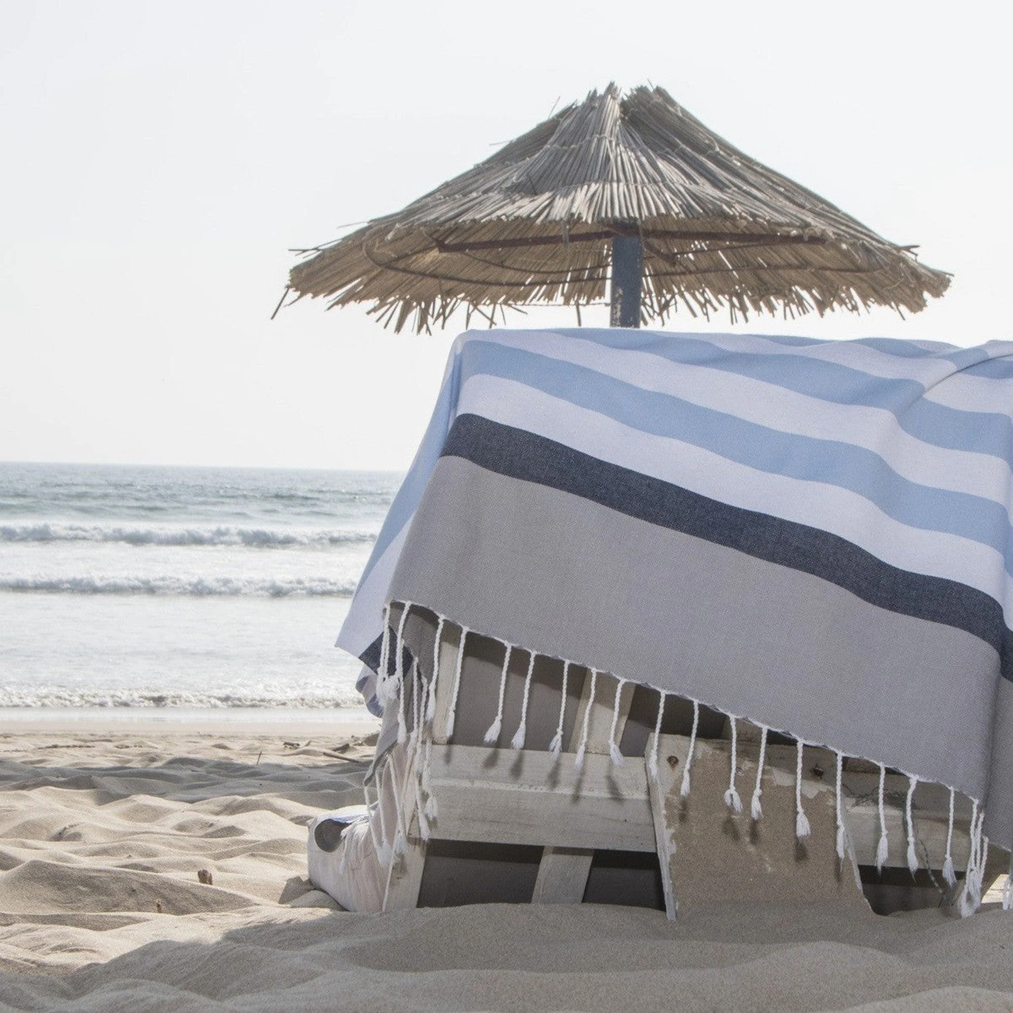 Fouta Tricolore - Coton - Bleu Ciel - Arcachon - Image 2