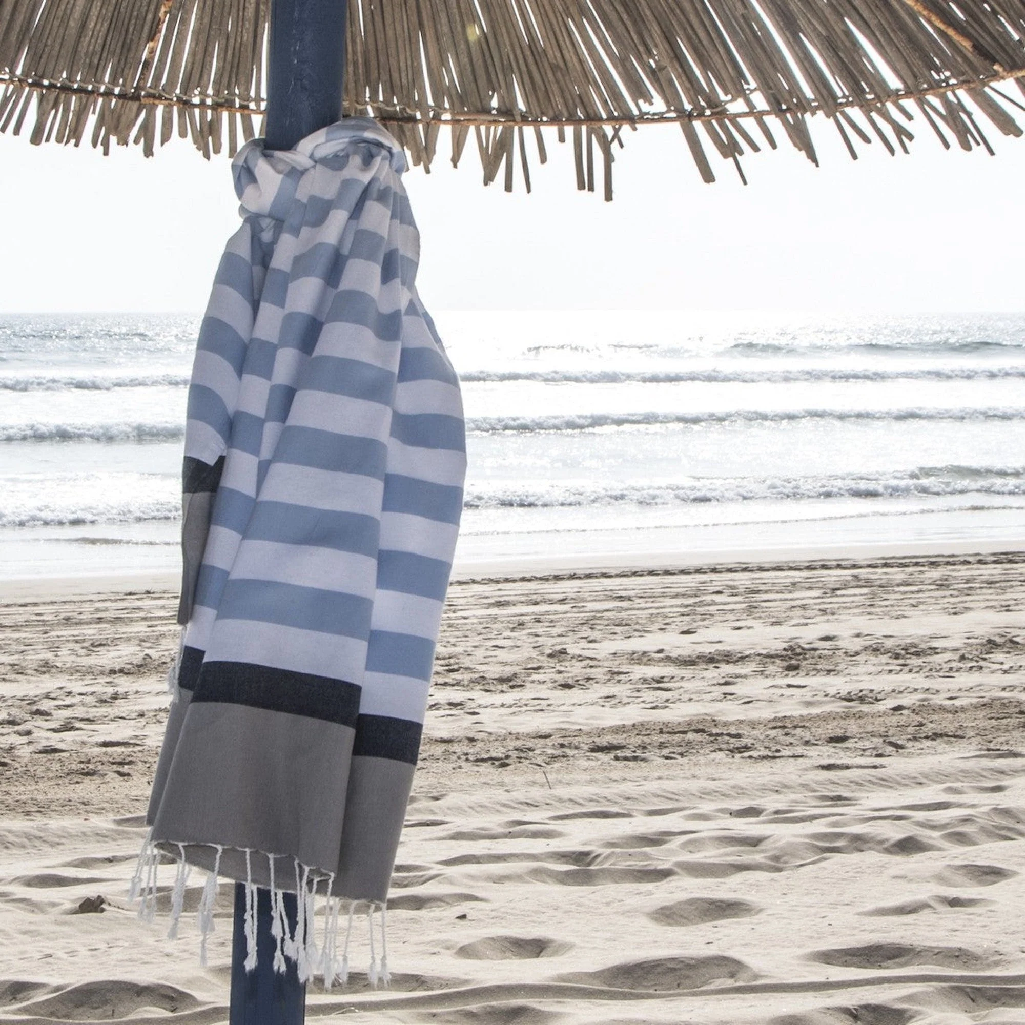Fouta Tricolore - Coton - Bleu Ciel - Arcachon - Image 5