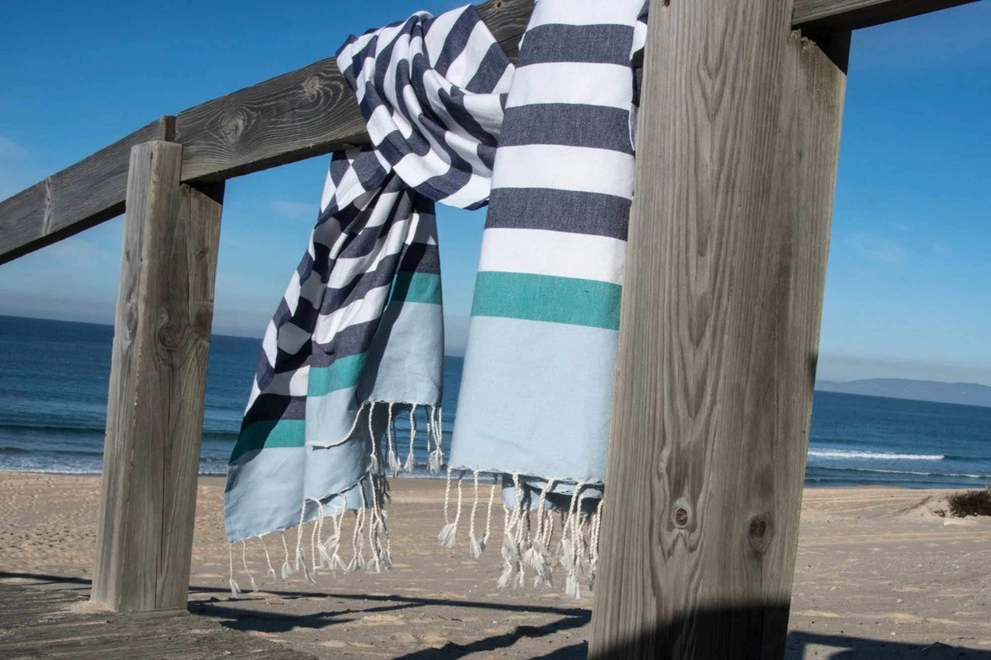 Fouta Tricolore - Coton - Bleu Jean - Arcachon - Image 5