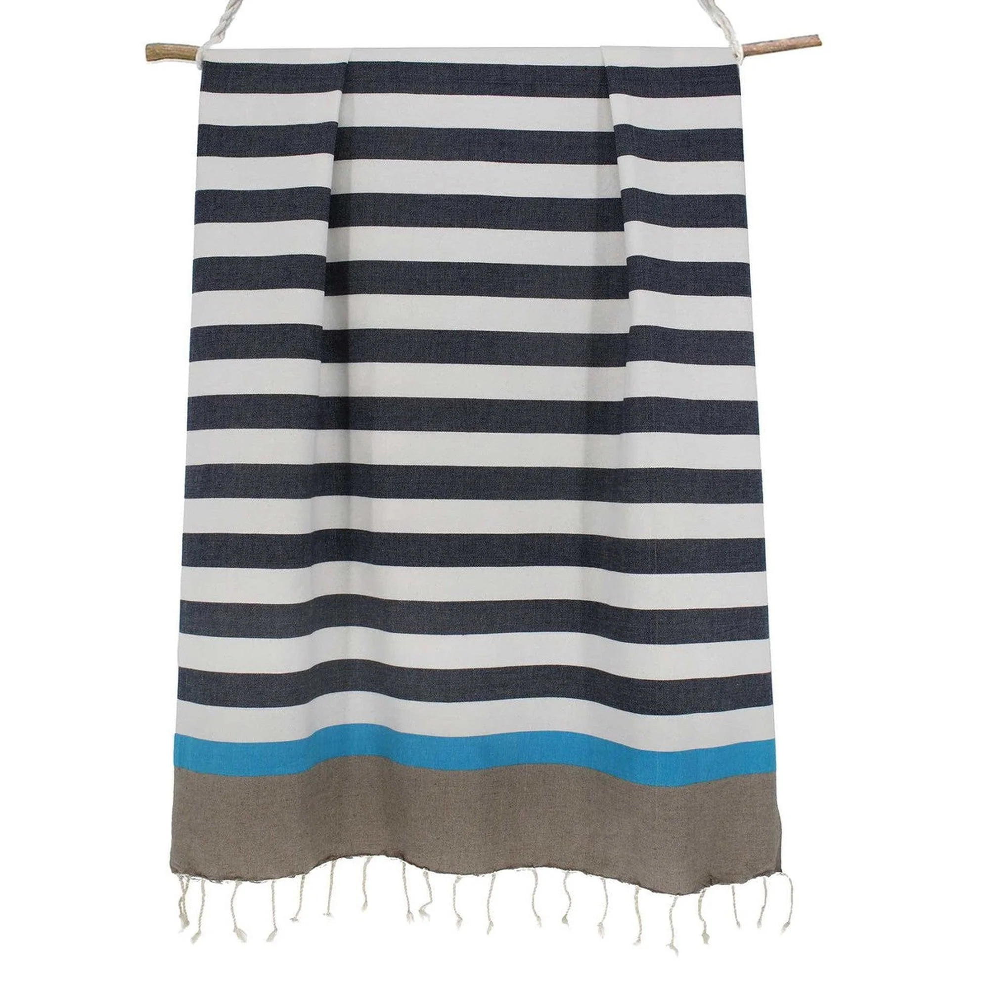Fouta Tricolore - Coton - Bleu Jean / Bleu Azur - Arcachon - Image 4
