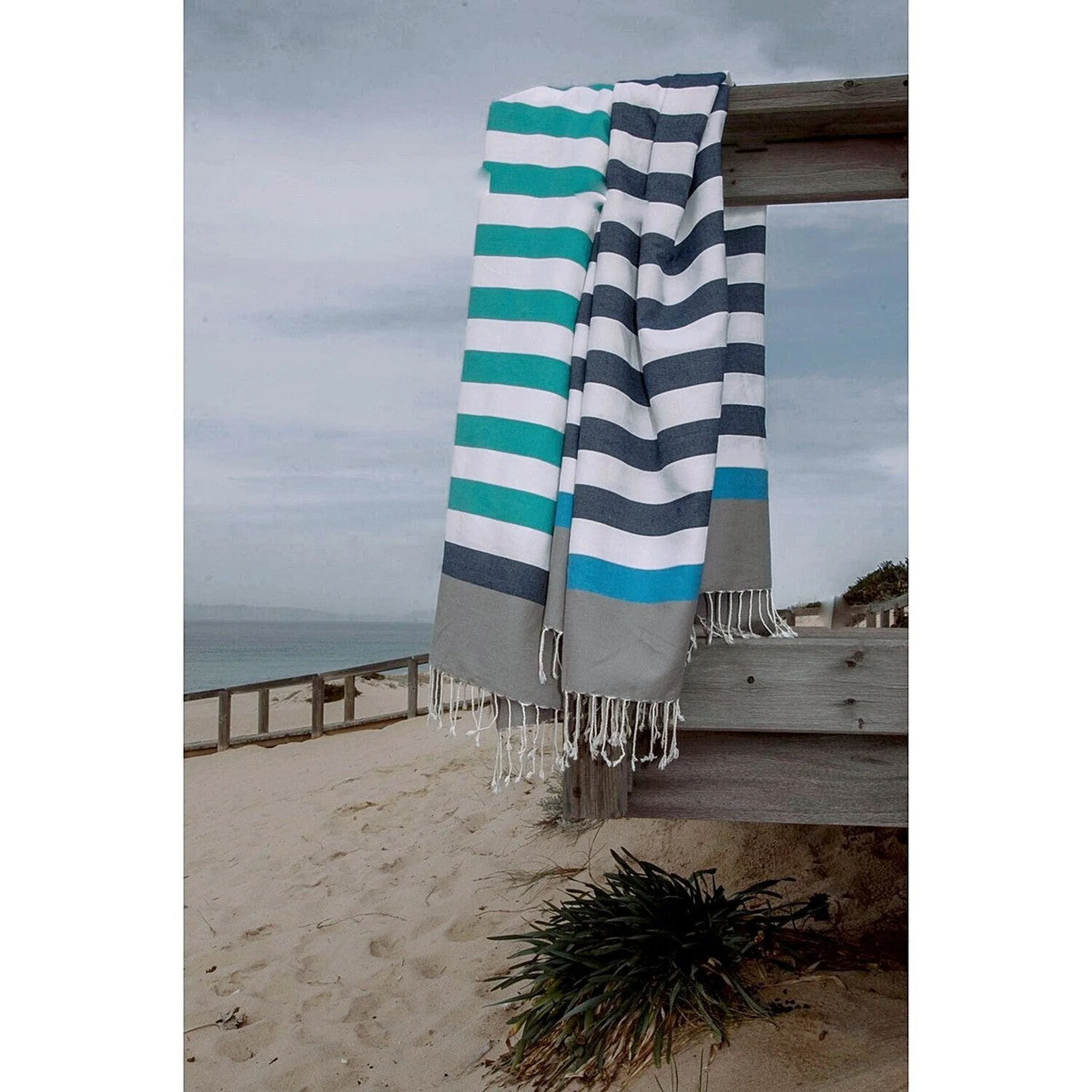 Fouta Tricolore - Coton - Bleu Jean / Bleu Azur - Arcachon - Image 5