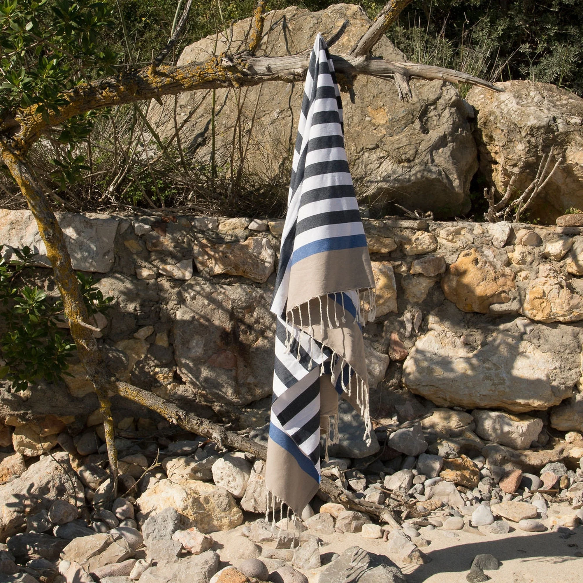 Fouta Tricolore - Coton - Bleu Jean / Bleu Grec - Arcachon - Image 2