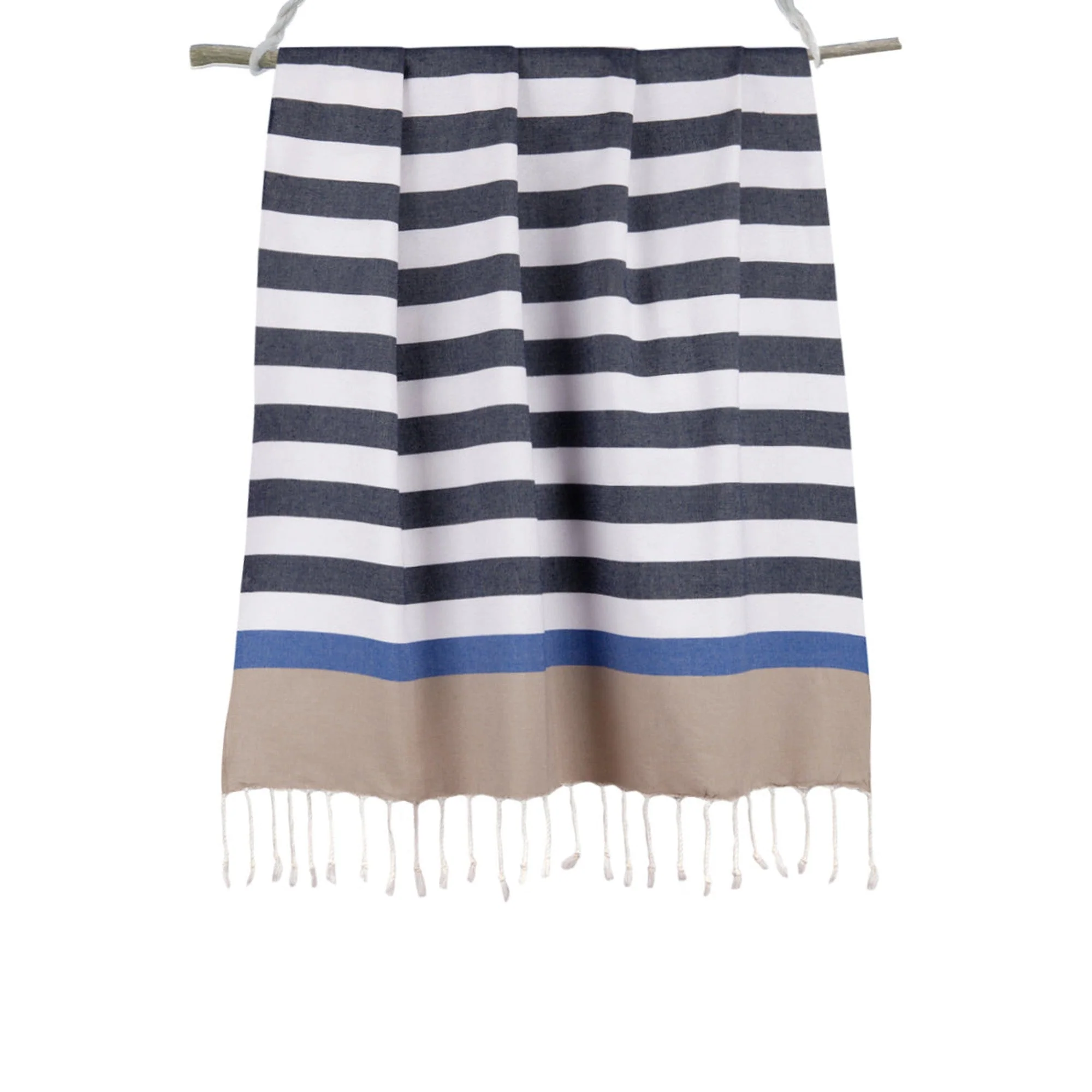 Fouta Tricolore - Coton - Bleu Jean / Bleu Grec - Arcachon - Image 4