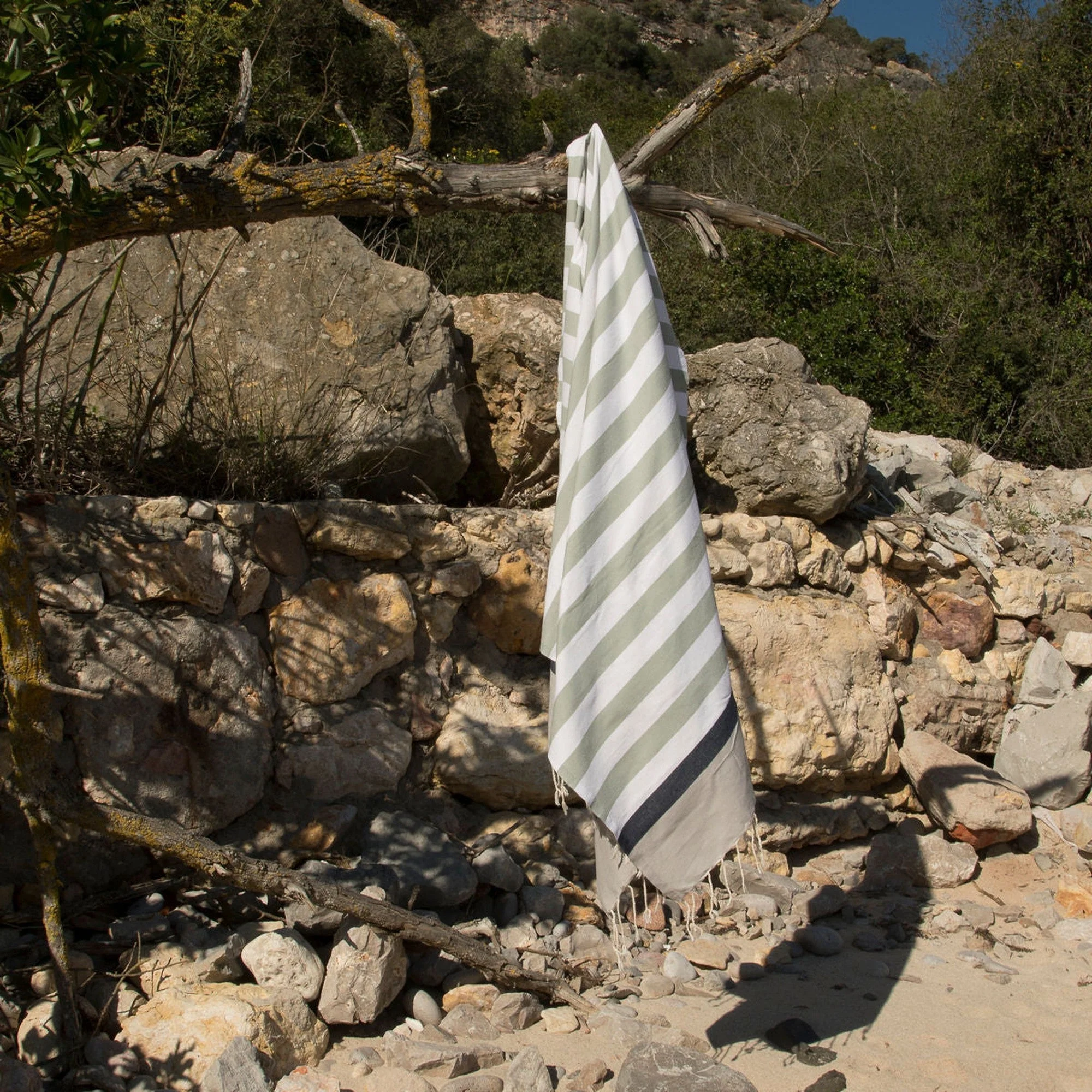 Fouta Tricolore - Coton - Eau De Nil / Bleu Jean - Arcachon - Image 2