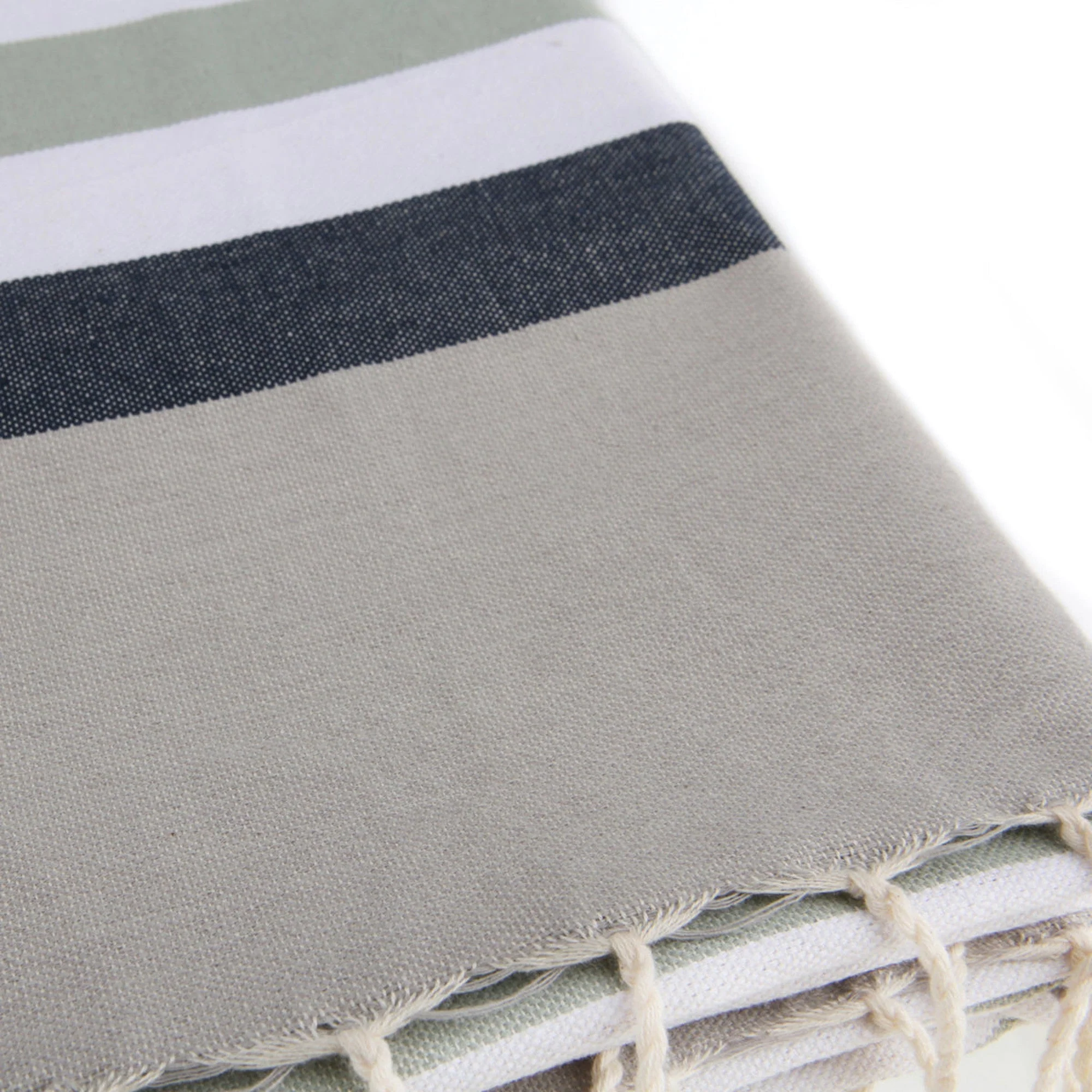 Fouta Tricolore - Coton - Eau De Nil / Bleu Jean - Arcachon - Image 3